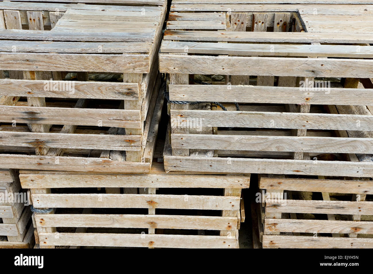 Old wooden crates stacked Stock Photo