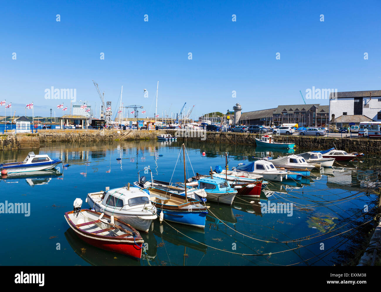 Boats in the harbour at Custom House Quay, Falmouth, Cornwall, England, UK Stock Photo