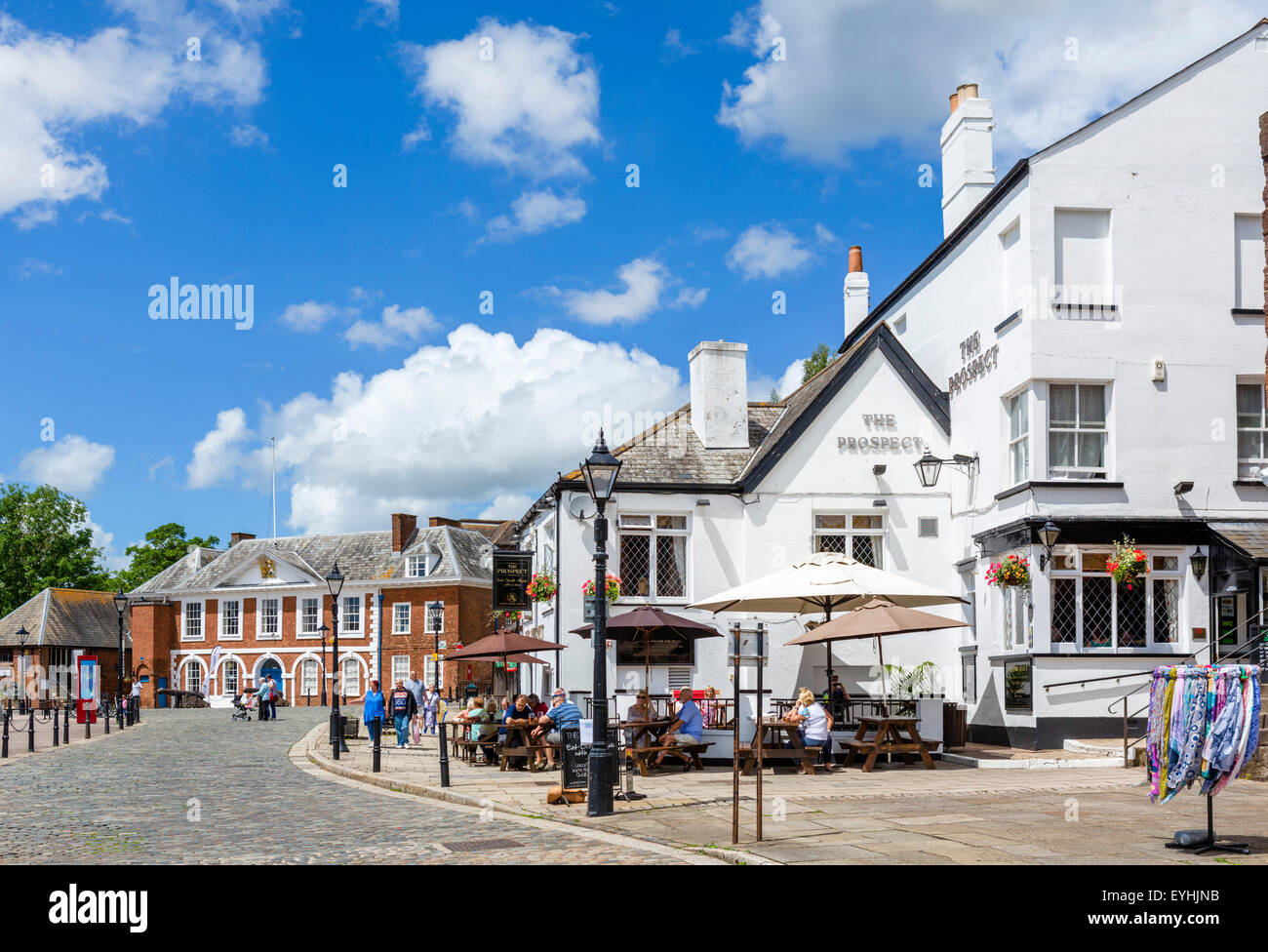 The Prospect pub with the historic Custom House behind, The Quay, Exeter, Devon, England, UK Stock Photo