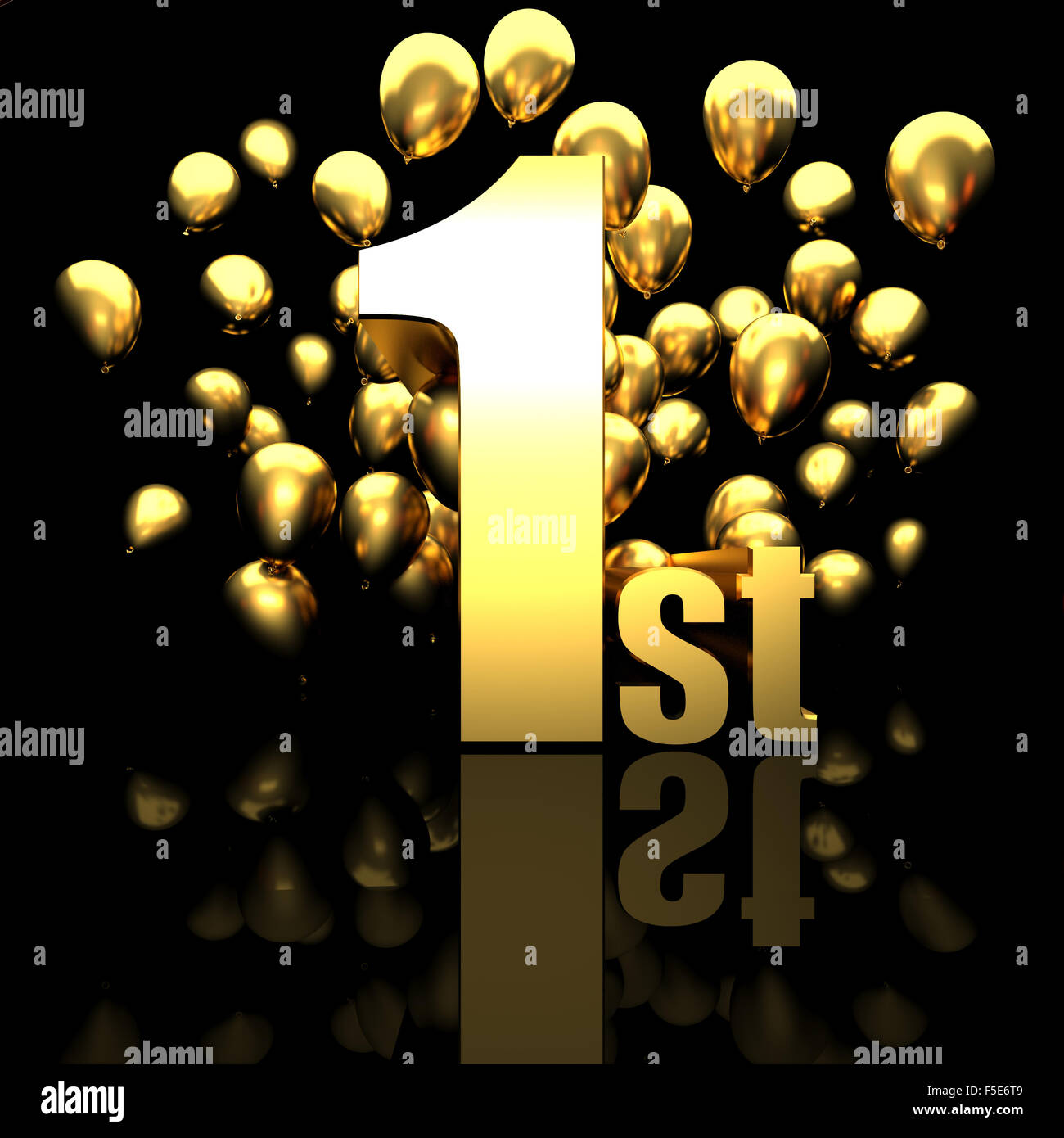 1st golden number and balloon background Stock Photo