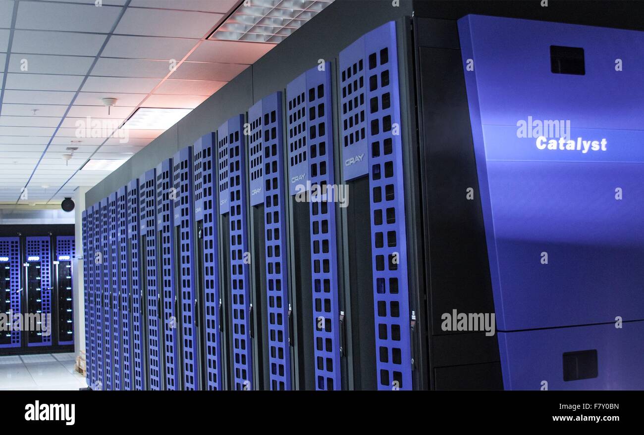 The Catalyst supercomputer at Lawrence Livermore National Laboratory. The system employs a Cray CS300 architecture modified specially for data-intensive computing and is used for collaborative research with industry and academia. Stock Photo