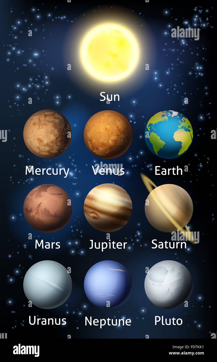 An illustration of the planets of the solar system Stock Photo