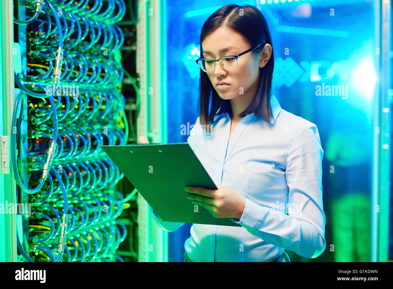 Working in data center Stock Photo