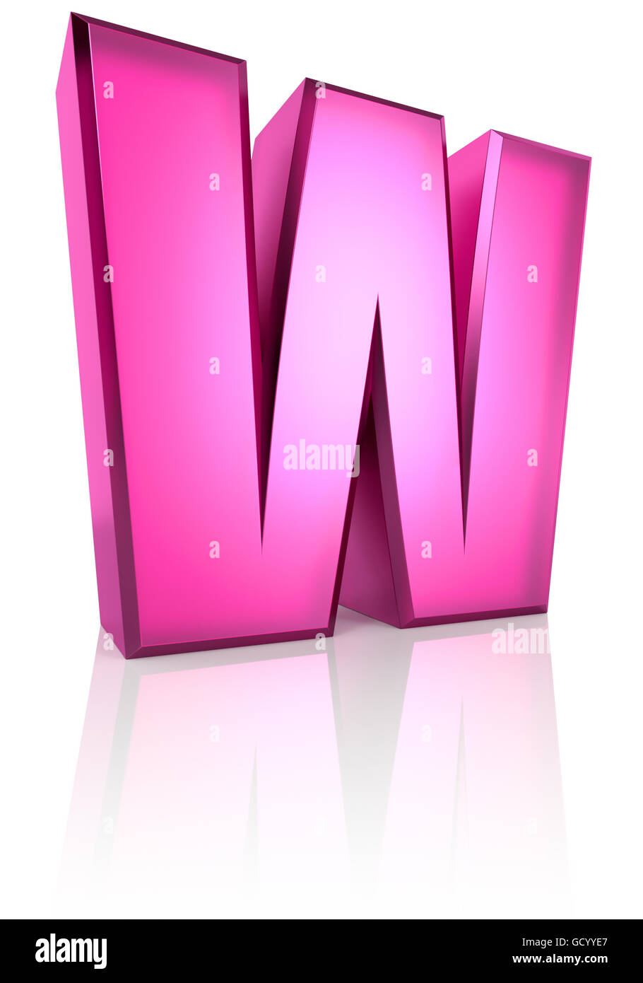 Pink letter W isolated on white background. 3d rendering Stock Photo