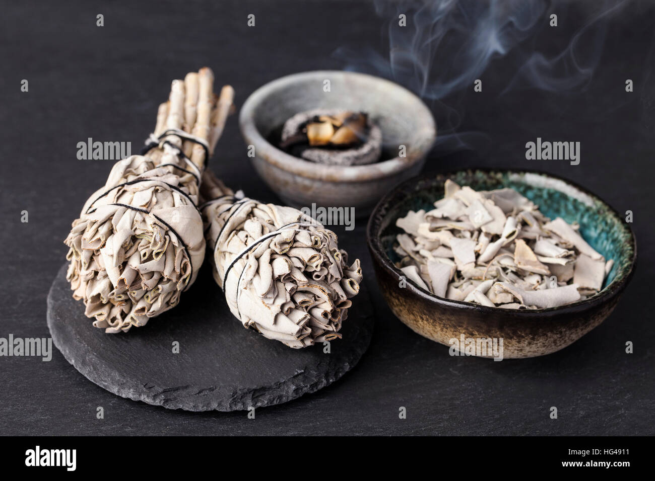 Incense of Salvia Apiana  (White sage, sacred sage, bee sage, california sage) Stock Photo