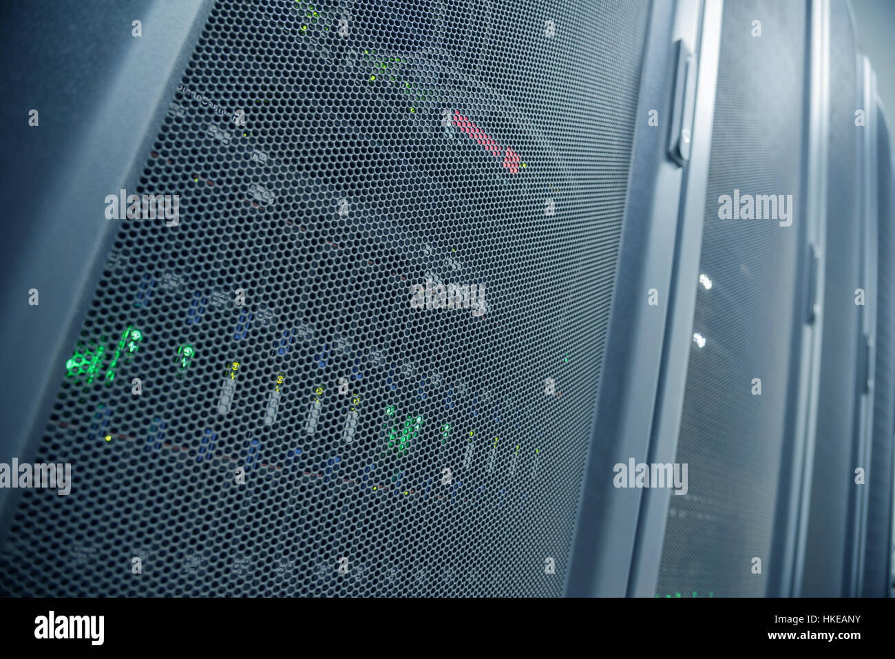 Perspective View And Distortion Effect Wide-Len Of Close up Server Rack With LED Indictor Inside Stock Photo