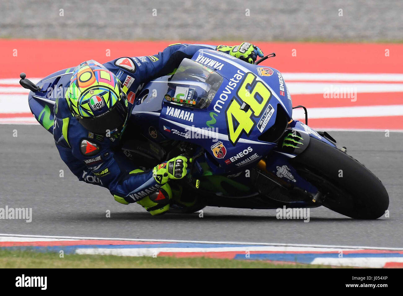 RIO HONDO-APRIL 9, Valentino Rossi of Italy and Movistar Yamaha MotoGP in action during the MotoGp Race of Argentina - Race on April 9, 2017 in Rio Hondo, Argentina.  (Photo by Marco Iorio) Stock Photo