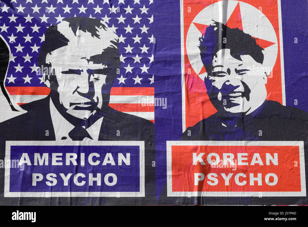 American Psycho and Korean Psycho Donald Trump and Kim Jong-un Poster Stock Photo