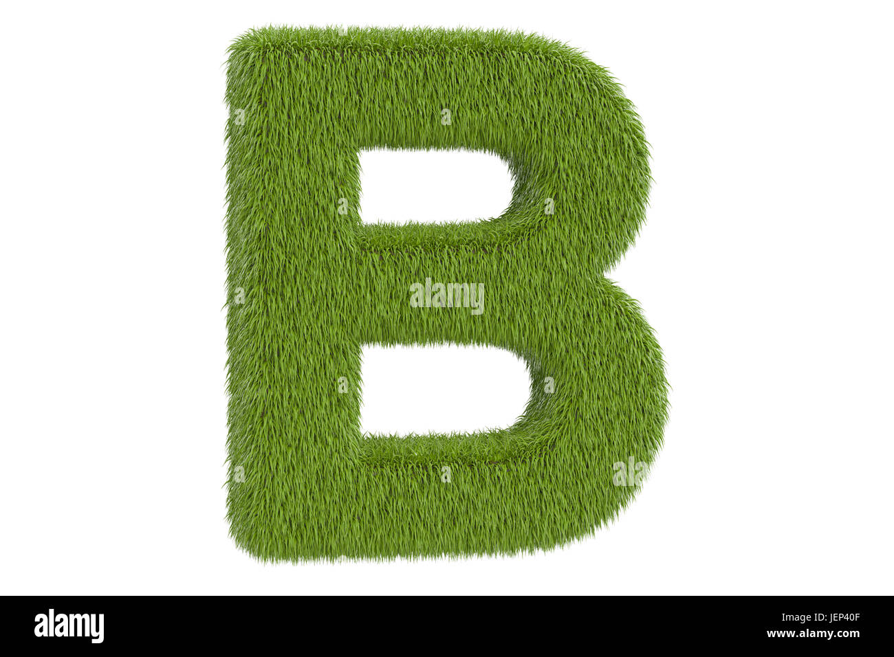 Letter B from green grass, 3D rendering isolated on white background Stock Photo