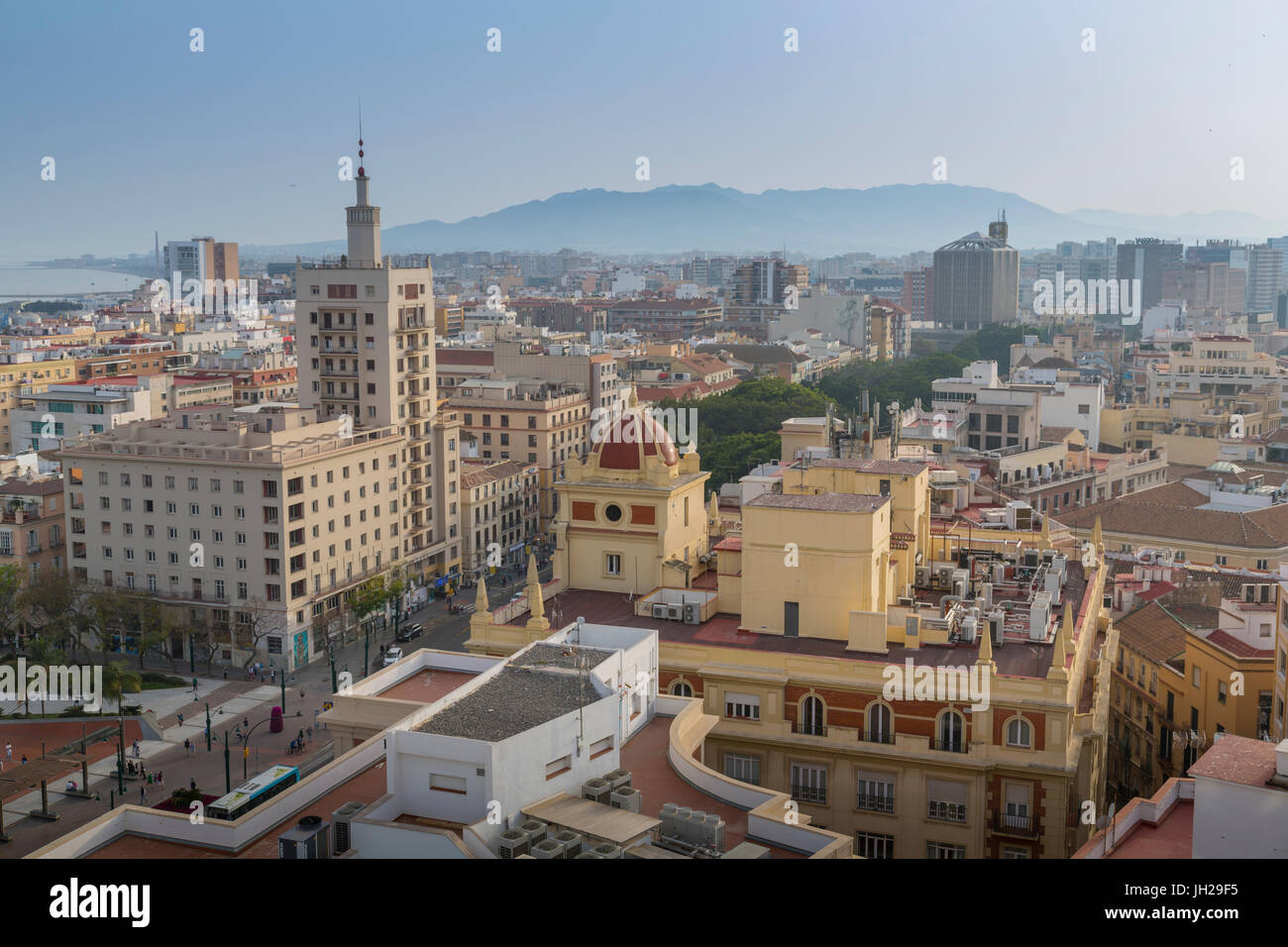 Elevated view of Alameda Principal, Malaga, Costa del Sol, Andalusia, Spain, Europe Stock Photo