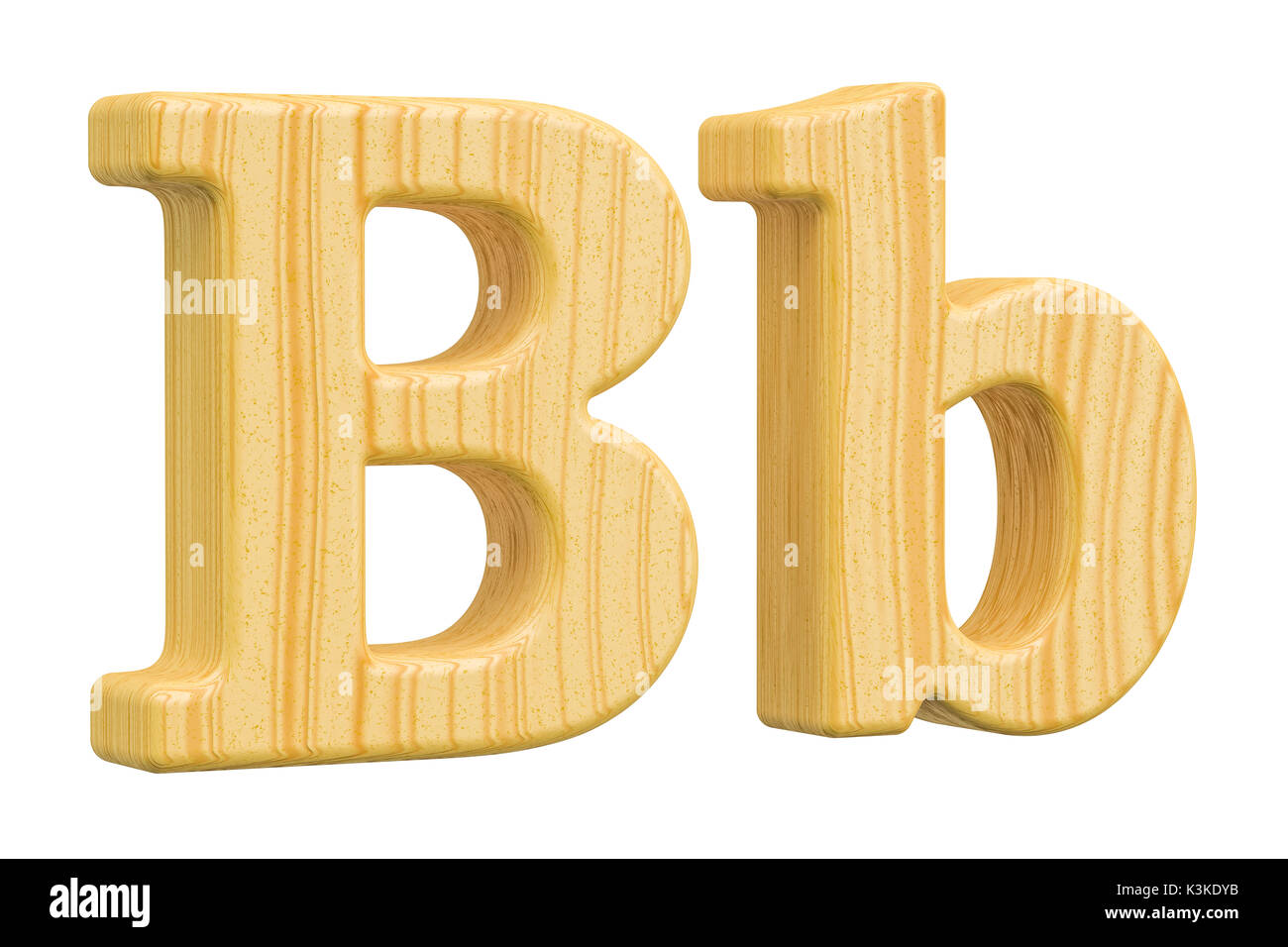 English wooden letter B, 3D rendering isolated on white background Stock Photo