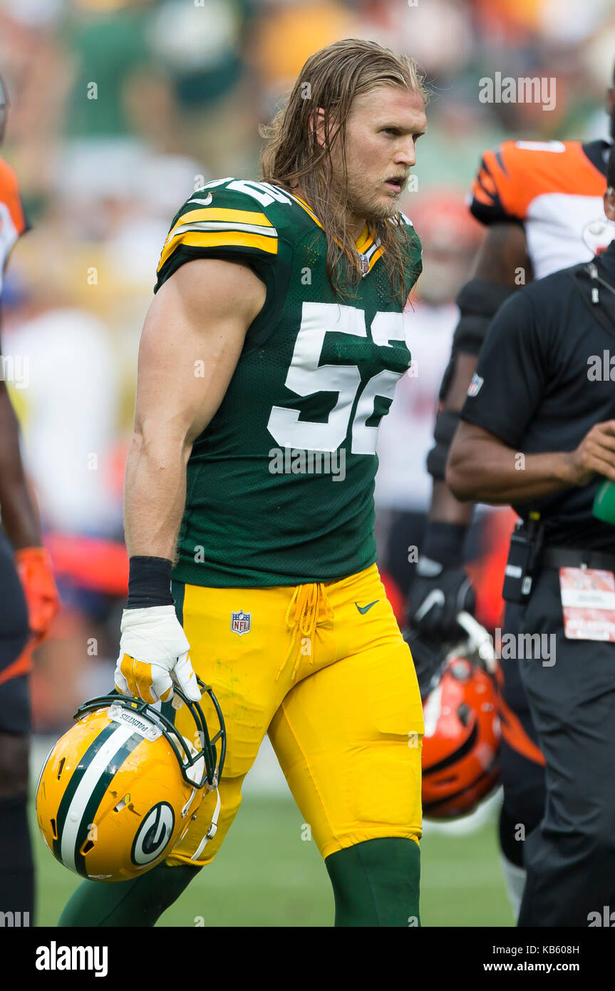 September 24, 2017: Green Bay Packers outside linebacker Clay Matthews #52 during the NFL Football game between the Cincinnati Bengals and the Green Bay Packers at Lambeau Field in Green Bay, WI. Green Bay defeated Cincinnati in overtime 27-24. John Fisher/CSM Stock Photo