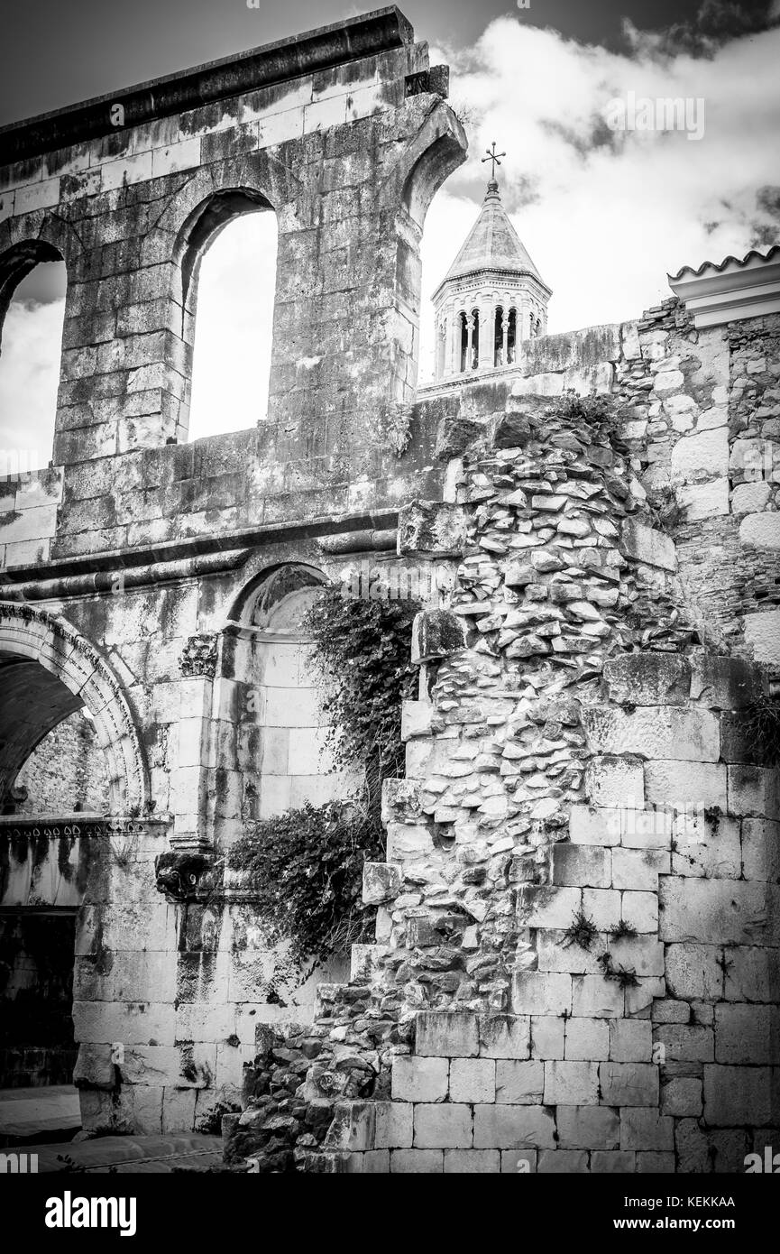 A remnant of the medieval wall that surrounds the Old Town in Split, Croatia Stock Photo