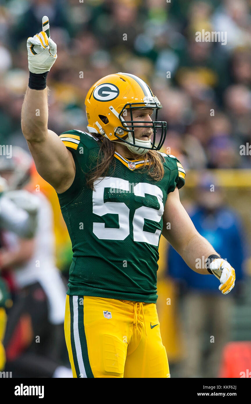 December 3, 2017: Green Bay Packers outside linebacker Clay Matthews #52 during the NFL Football game between the Tampa Bay Buccaneers and the Green Bay Packers at Lambeau Field in Green Bay, WI. Packers defeated the Buccaneers in overtime 26-20. John Fisher/CSM Stock Photo