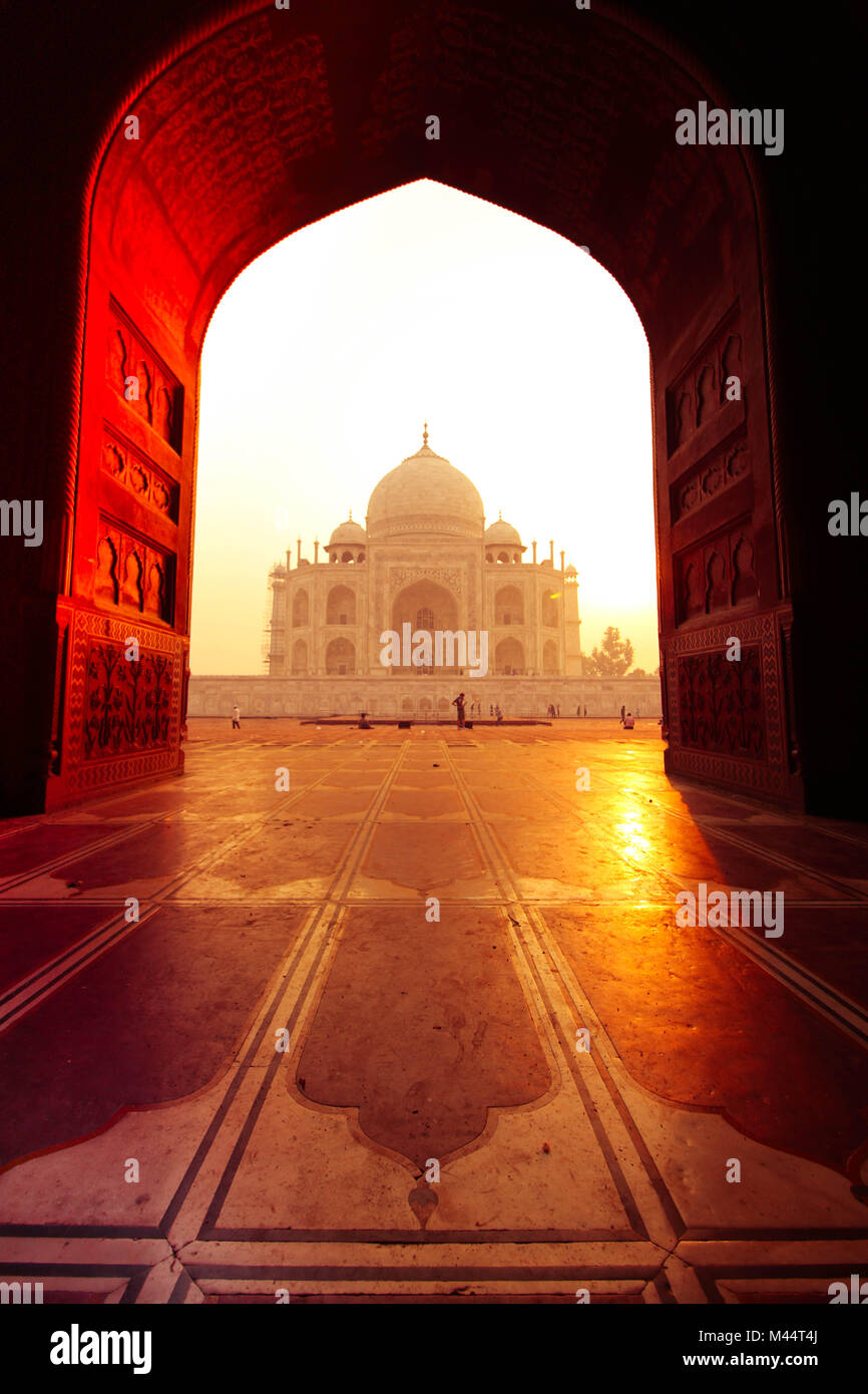 View of Taj Mahal from Mosque, Agra, Uttar Pradesh, India Stock Photo