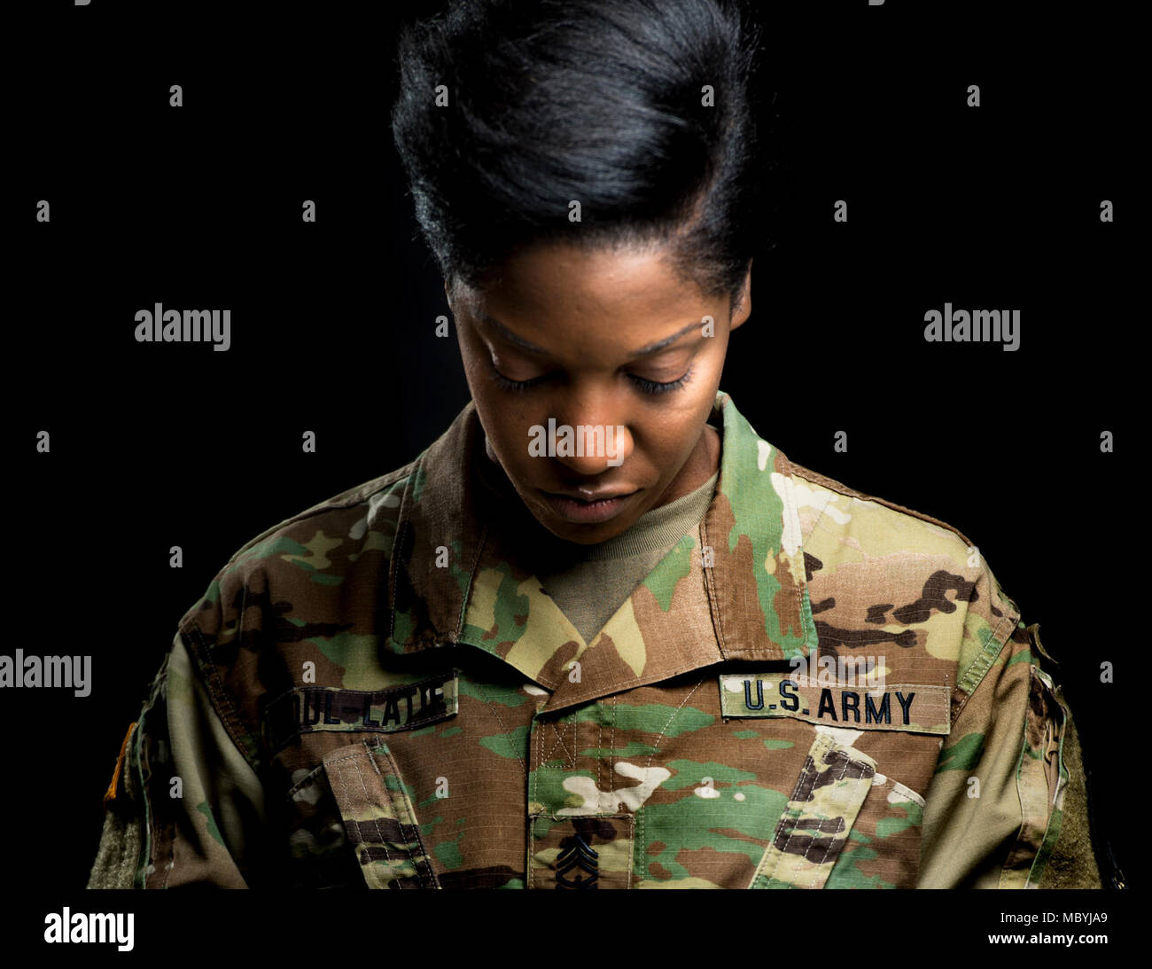 Sgt. 1st Class Scheherazade Abdul-Latif, a U.S. Army Reserve career counselor with the 3rd Battalion, Army Reserve Careers Division, poses for a portrait, March 29, 2018. Stock Photo