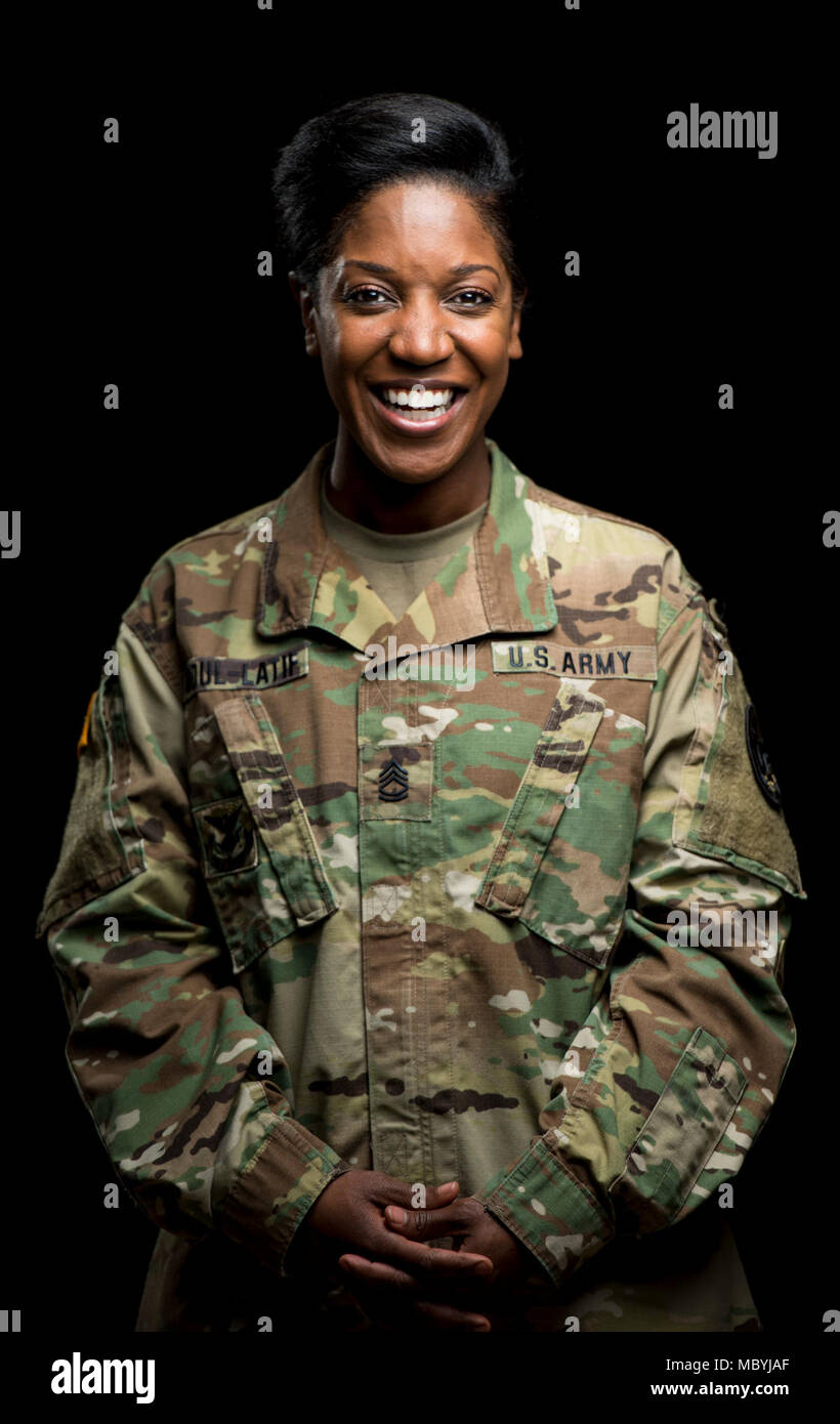 Sgt. 1st Class Scheherazade Abdul-Latif, a U.S. Army Reserve career counselor with the 3rd Battalion, Army Reserve Careers Division, poses for a portrait, March 29, 2018. Stock Photo