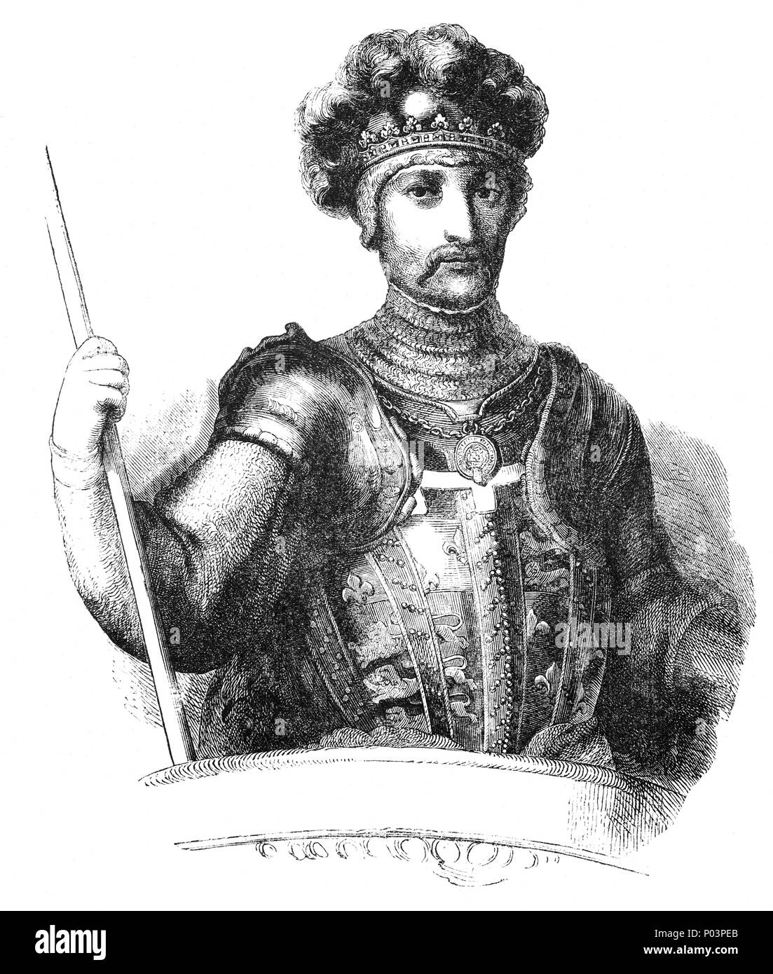 Edward of Woodstock, known as the Black Prince (1330-1376), was the eldest son of Edward III, King of England, and Philippa of Hainault and participated in the early years of the Hundred Years War. He died before his father and never became king. His son, Richard II, succeeded instead. Stock Photo