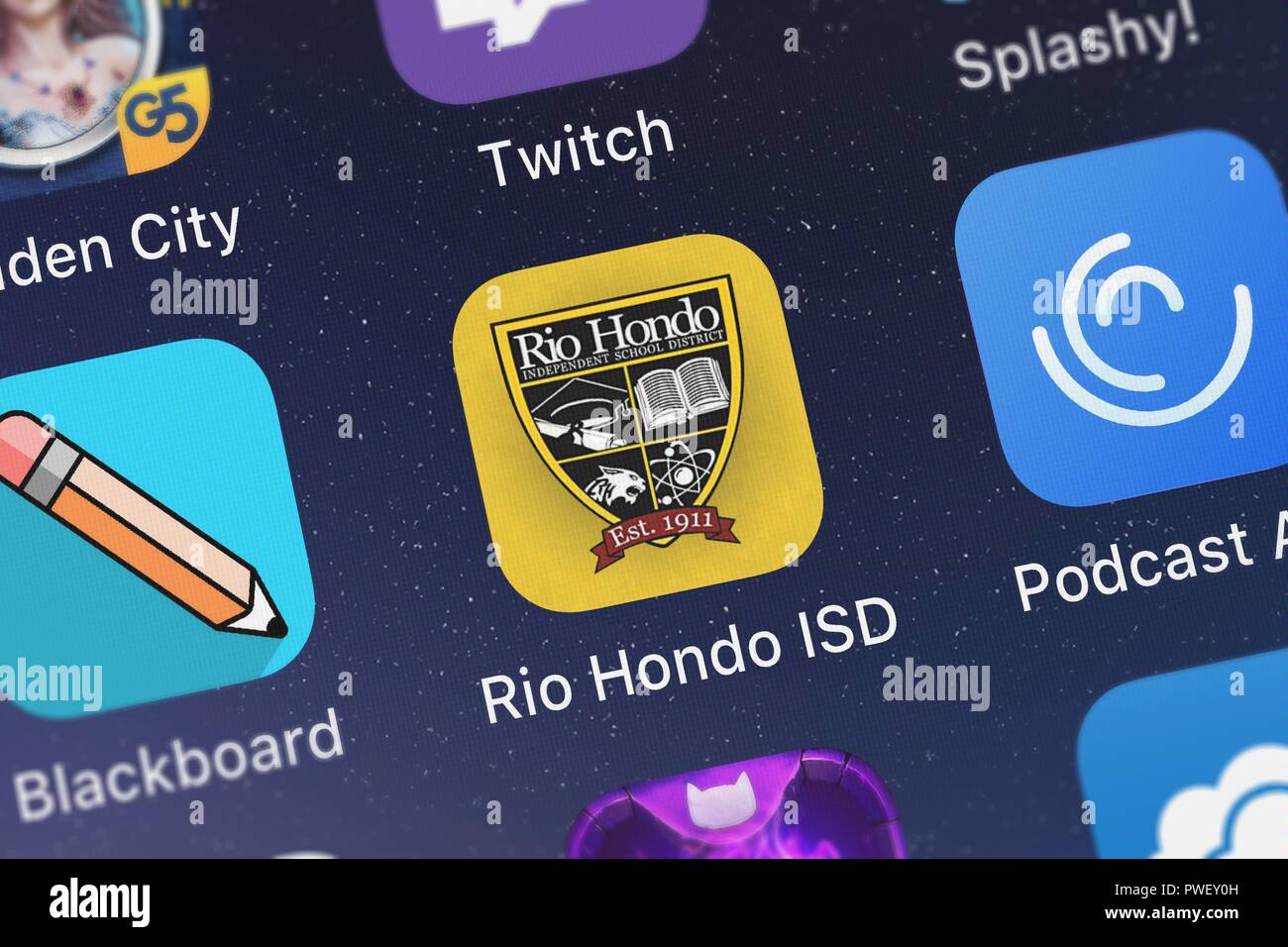 London, United Kingdom - October 15, 2018: Icon of the mobile app Rio Hondo ISD from Blackboard Inc. on an iPhone. Stock Photo