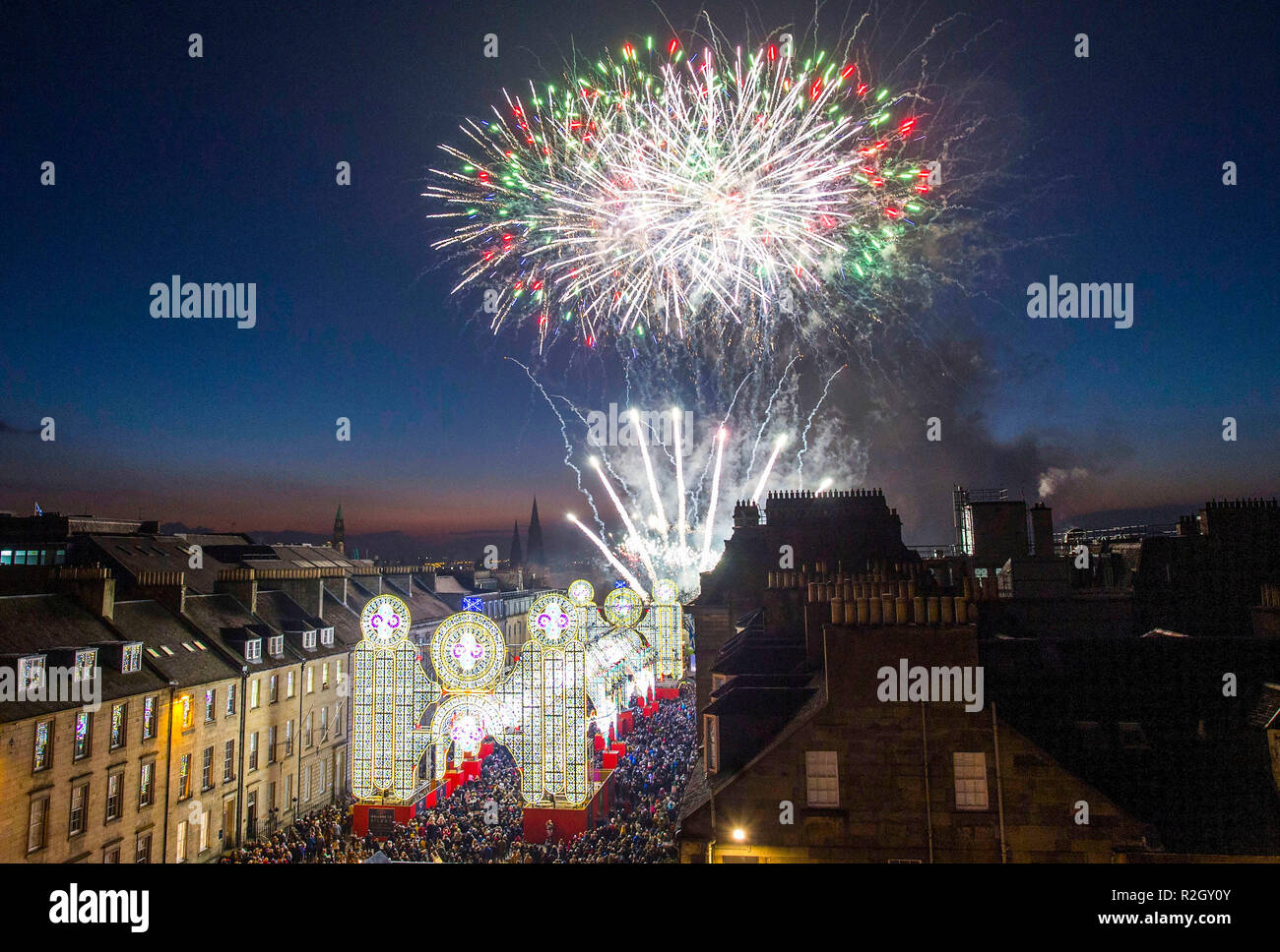 The official start to Edinburgh’s Christmas, Light Night, George Street, Edinburgh. Stock Photo