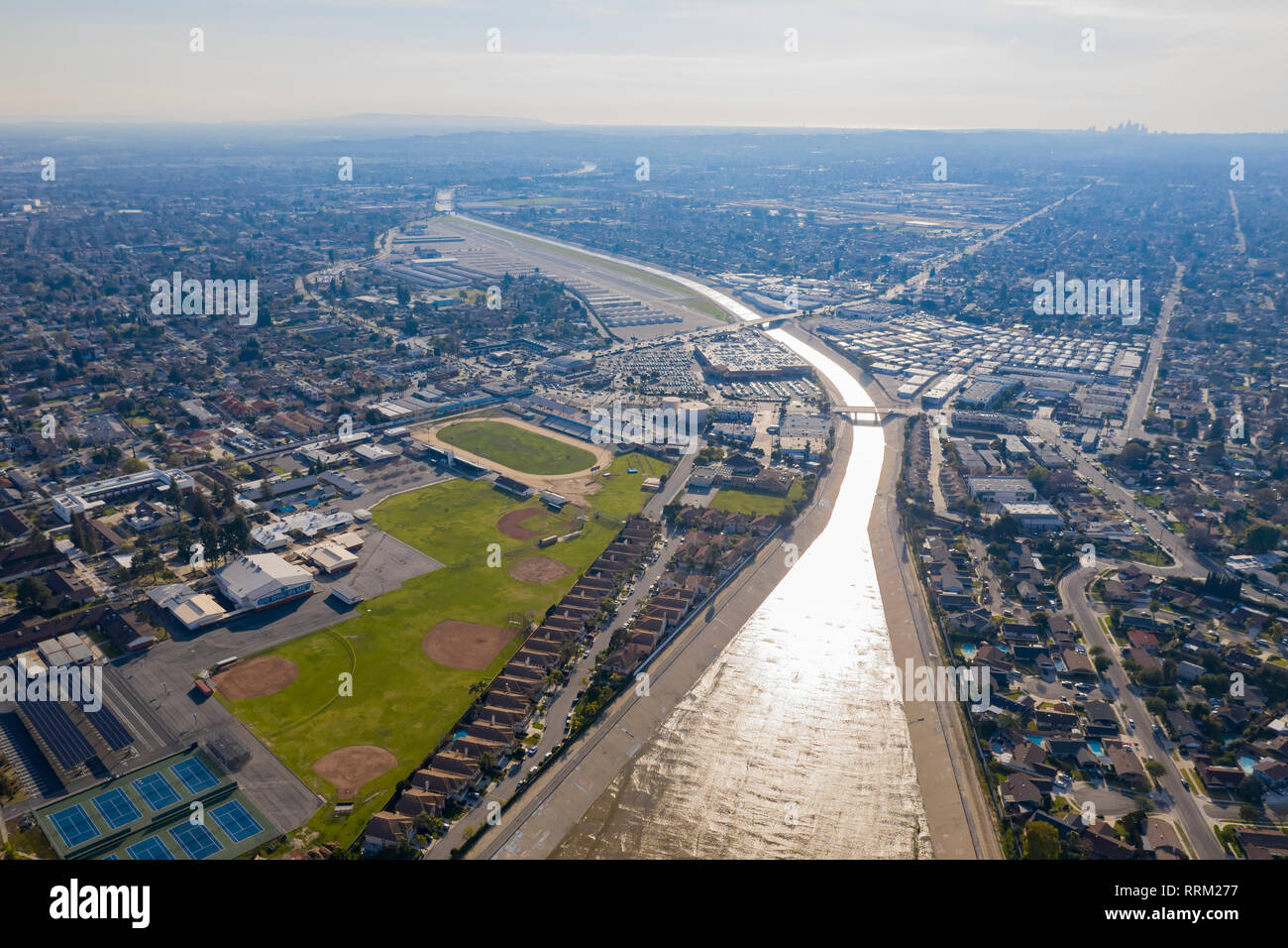 Aerial view of the beautiful Rio Hondo river at Los Angeles, California Stock Photo