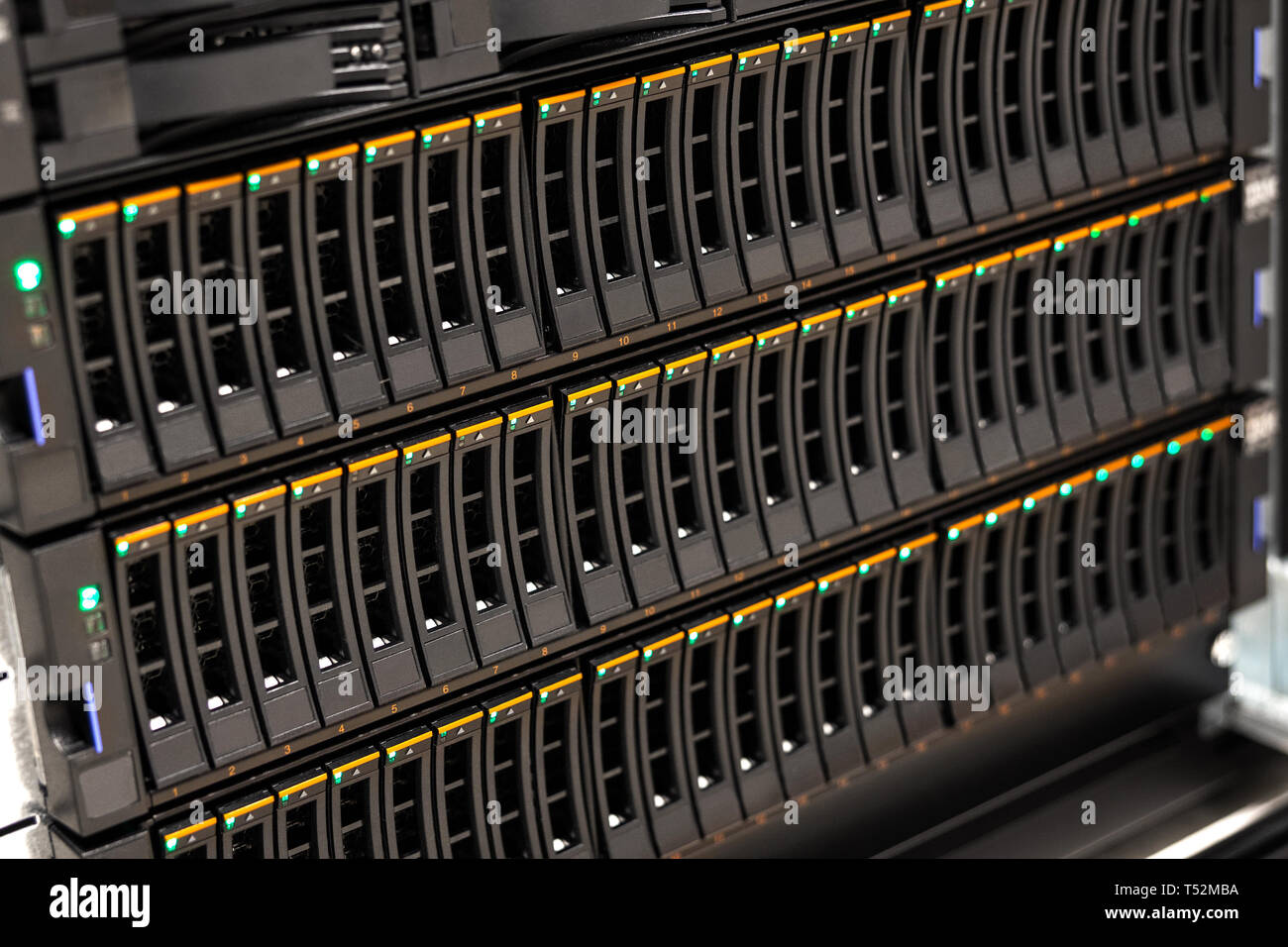 Large SAN Disk Cabinet In Rack At Datacenter Stock Photo