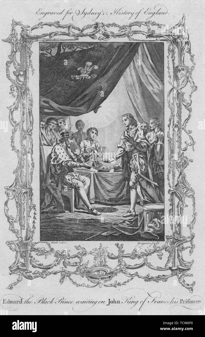 'Edward the Black Prince waiting on John King of France his Prisoner', 1773.  Creator: Charles Grignion. Stock Photo