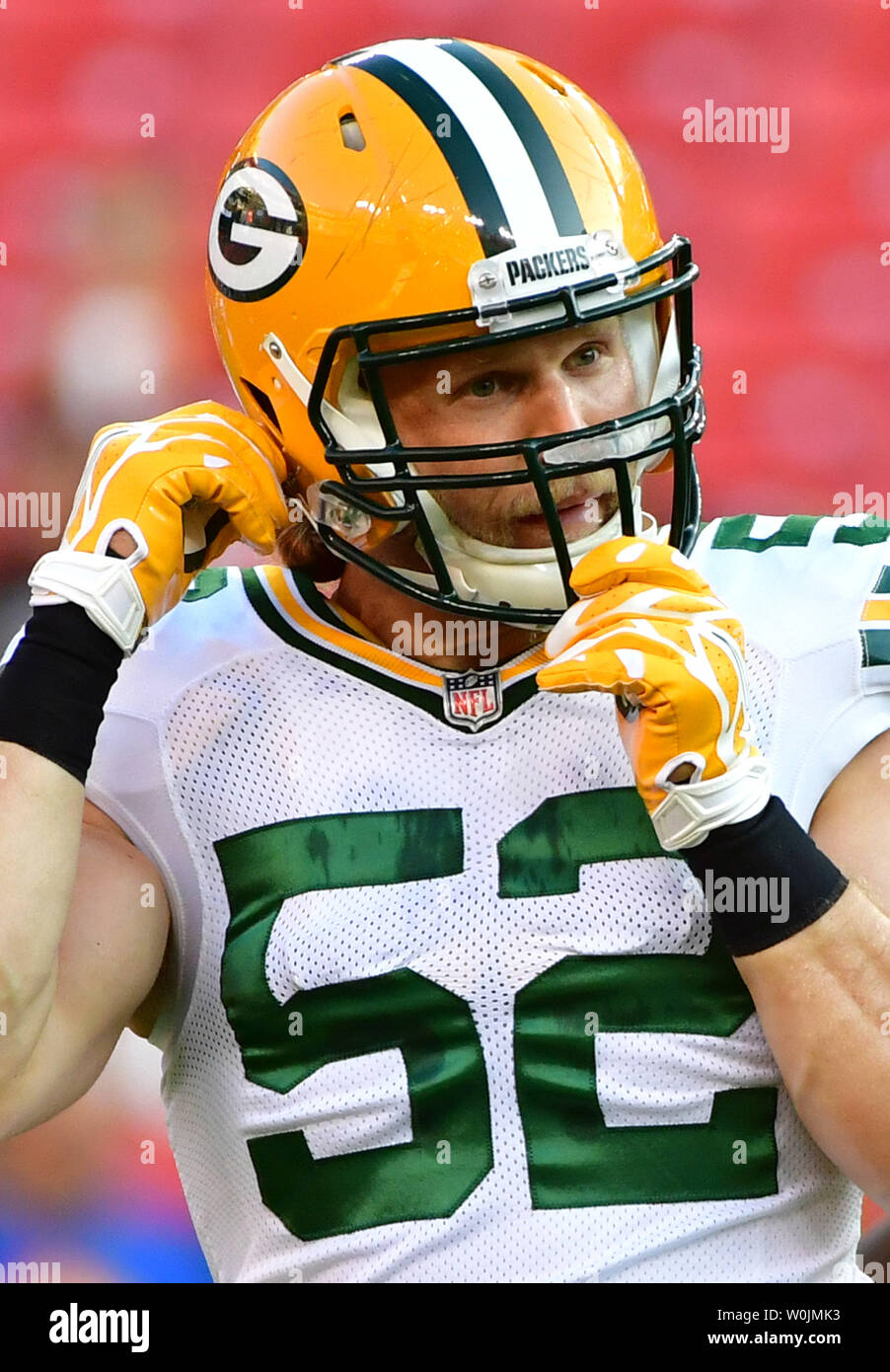 Green Bay Packers Clay Matthews is seen on field as the Packers play the Washington Redskins in their pre-season game at FedEx Field in Landover, Maryland on August 19, 2017. Photo by Kevin Dietsch/UPI Stock Photo