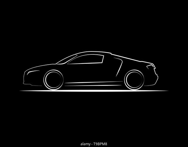 Race car in the dark side view line drawing illustration on black background  Stock Photo - Alamy