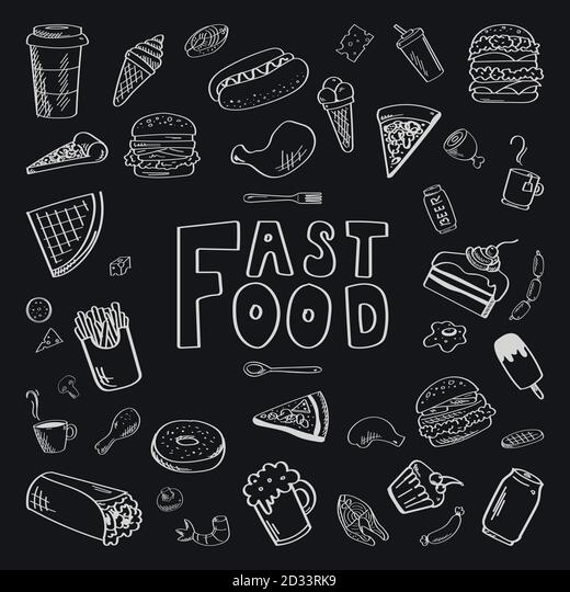 Fast food. Black background. Vector fast food Stock Vector Image & Art -  Alamy