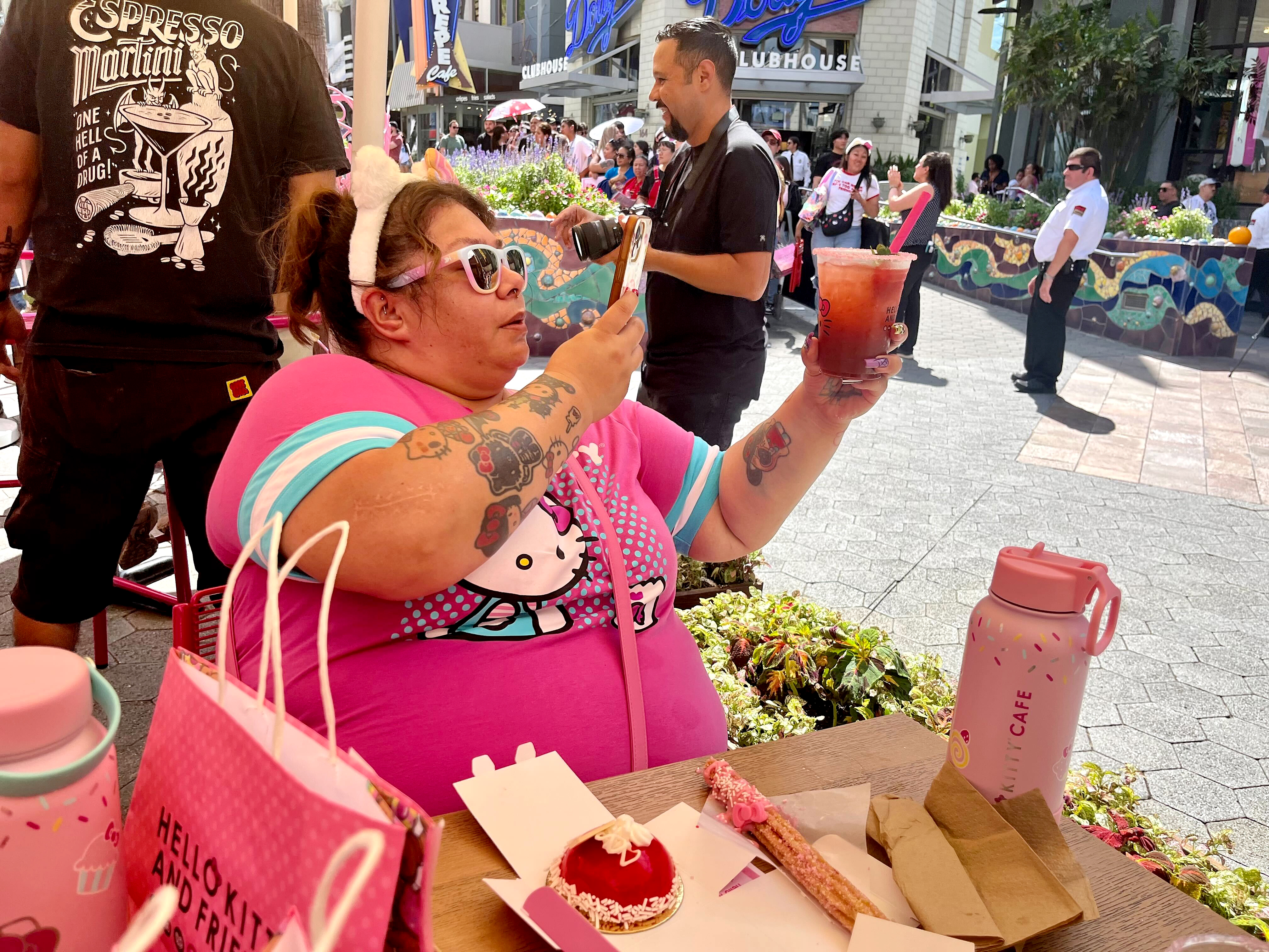 Nevis Aguillon was among the first people in line at the grand opening of The Hello Kitty and Friends Cafe in Los Angeles.