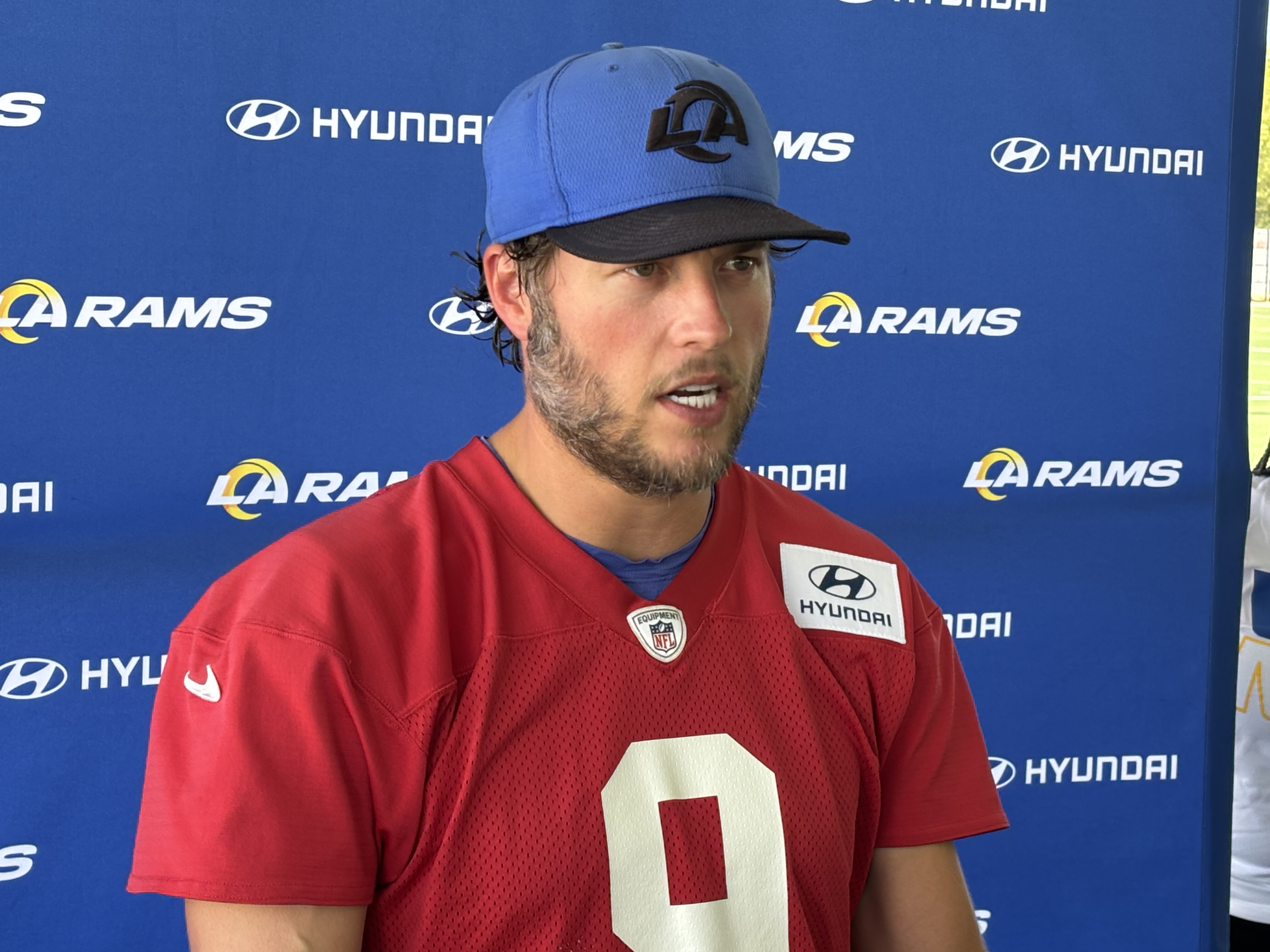 Rams quarterback Matthew Stafford speaks to the media ahead of the season opener at the Detroit Lions.