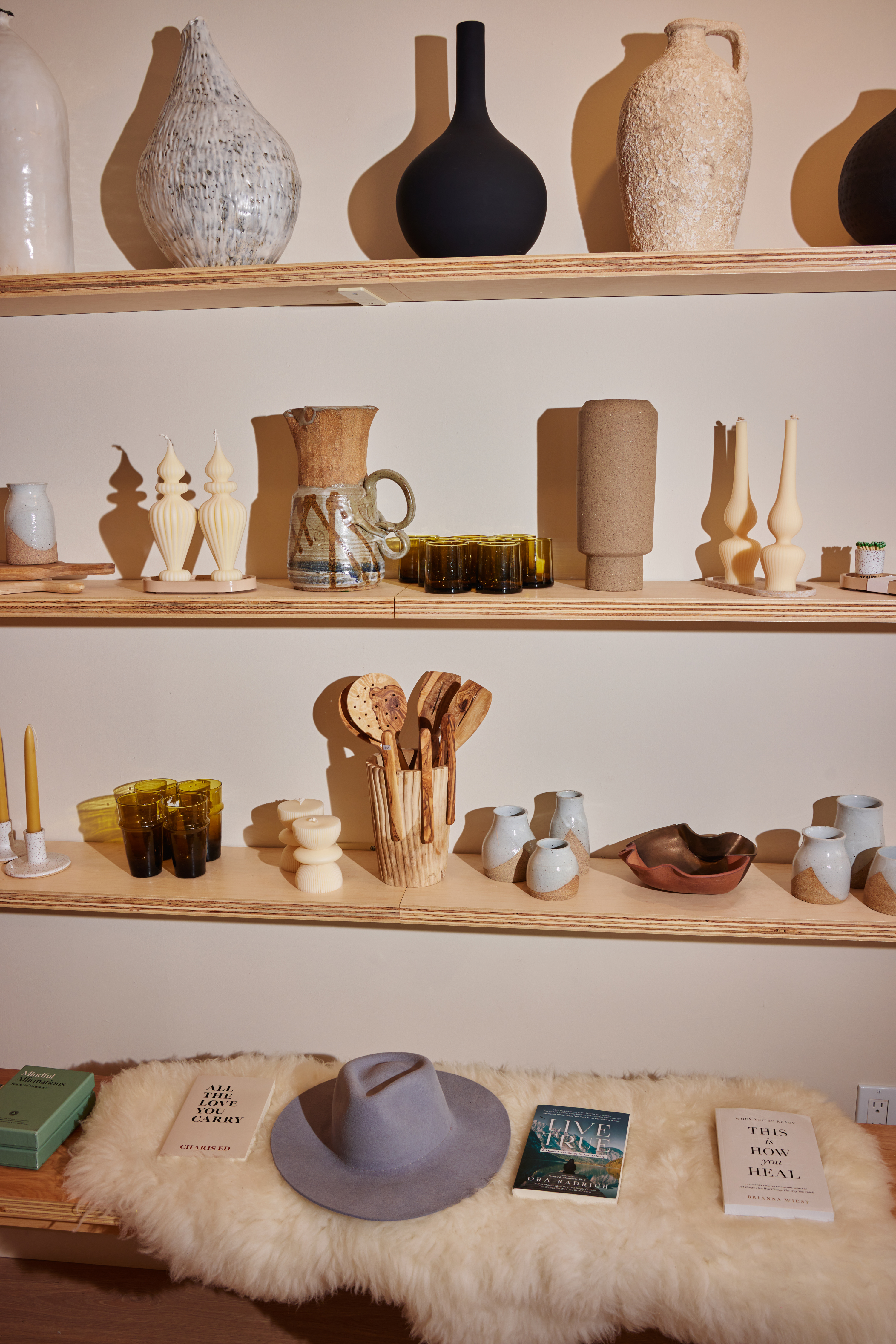 Hats, vases and other items on display at Mavven Mercantile in Pacific Palisades.