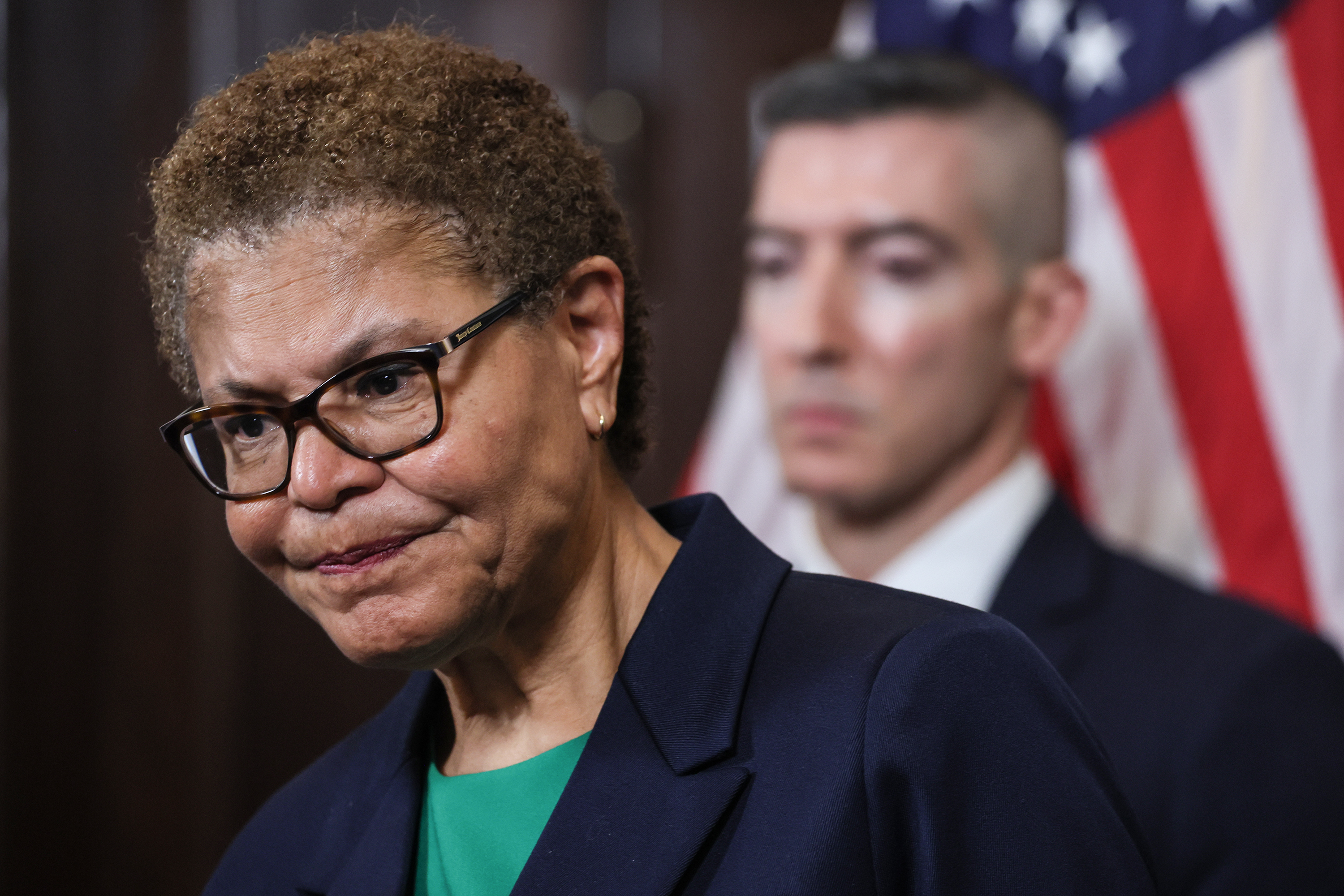 Los Angeles, CA, Monday, April 22, 2024 - LA Mayor Karen Bass and City Administrative Officer Matt Szabo unveil the 2024-25 fiscal budget at City Hall. (Robert Gauthier/Los Angeles Times)