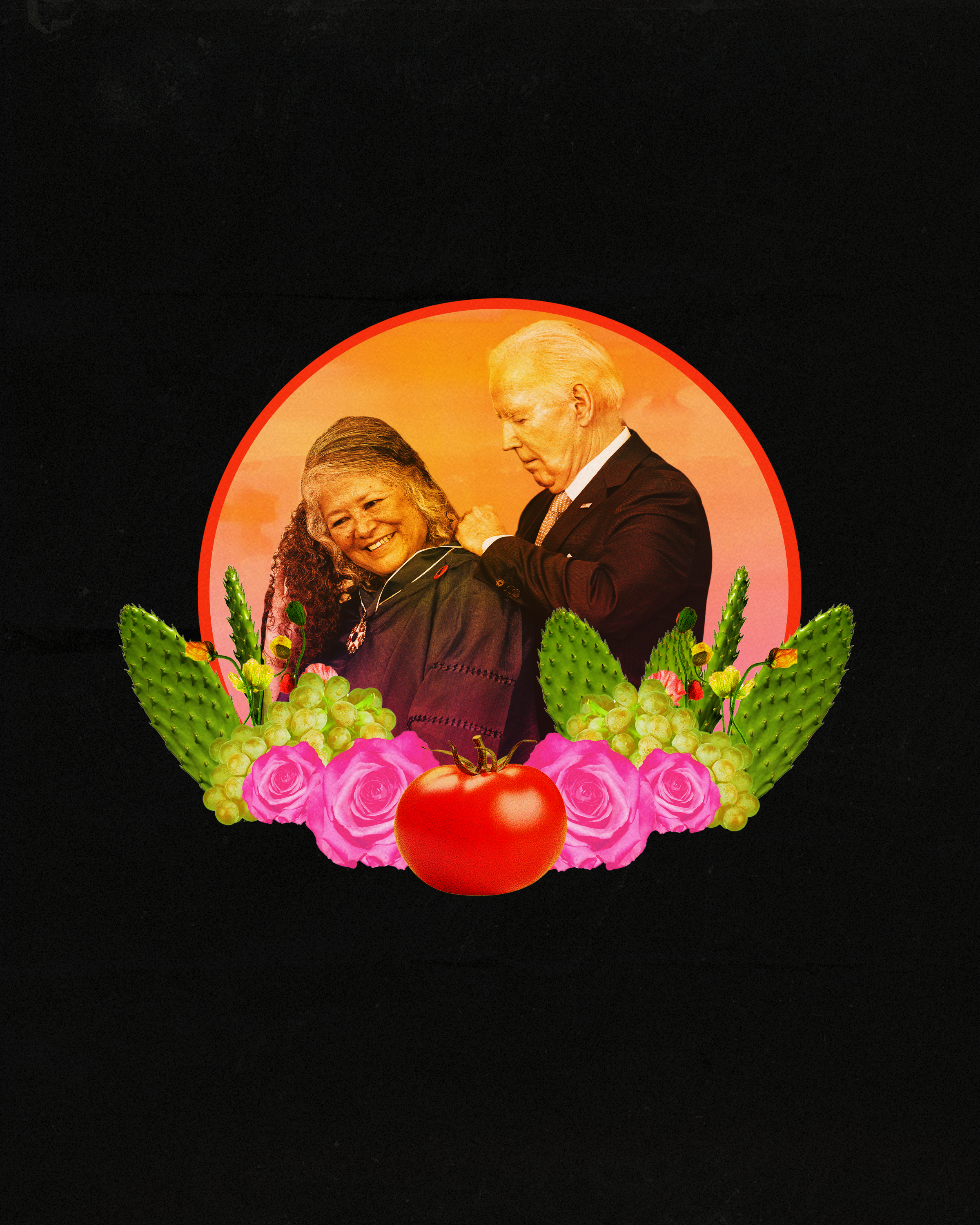 US President Joe Biden, center right, presents the Presidential Medal of Freedom to Teresa Romero, president of the United Farm Workers (UFW), during a ceremony in the East Room of the White House in Washington, DC, US.