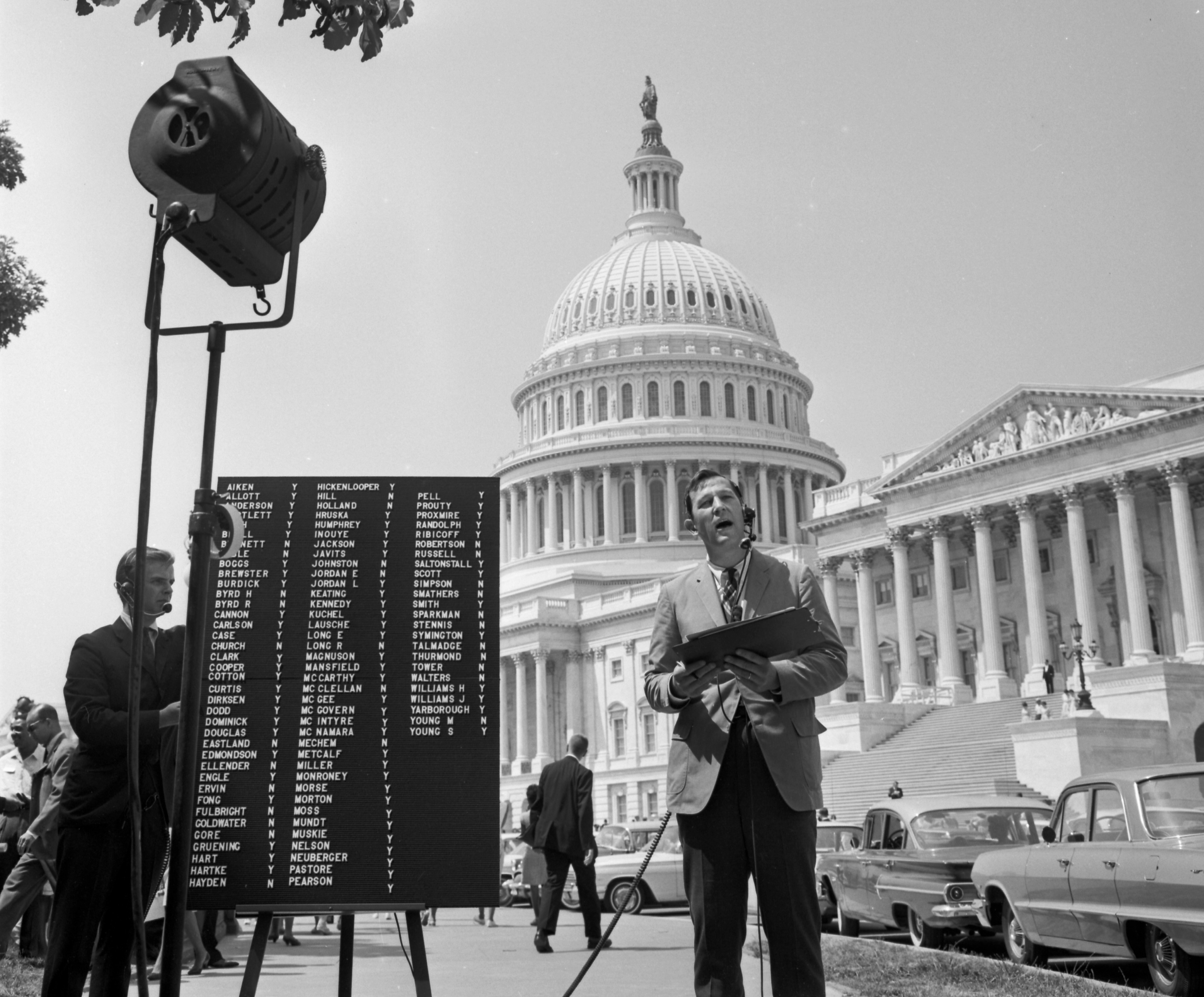 Roger Mudd reports outside the Capitol in 1964.