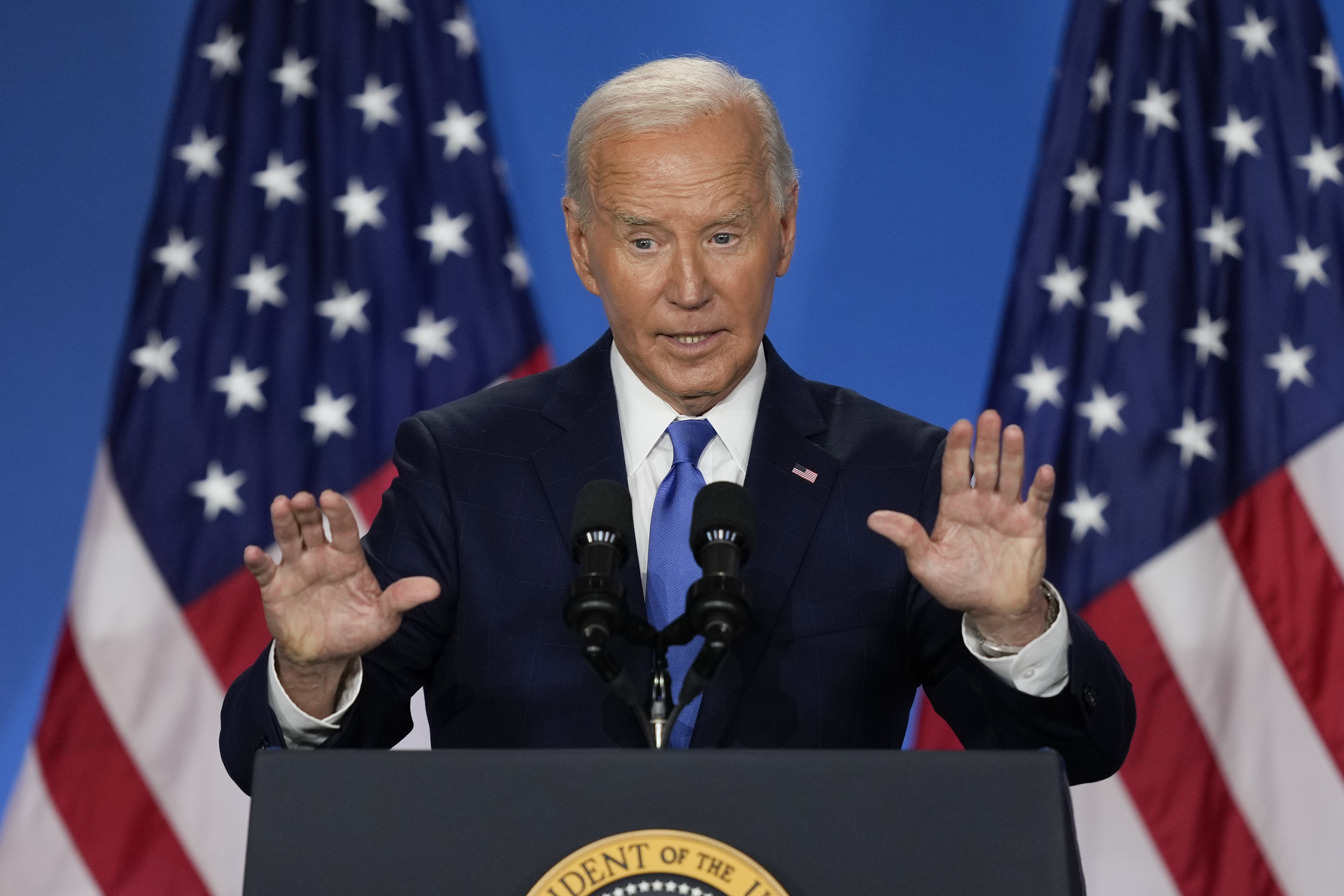 President Joe Biden speaks at a news conference following the NATO Summit in Washington, Thursday, July 11, 2024. (AP Photo/Matt Rourke)