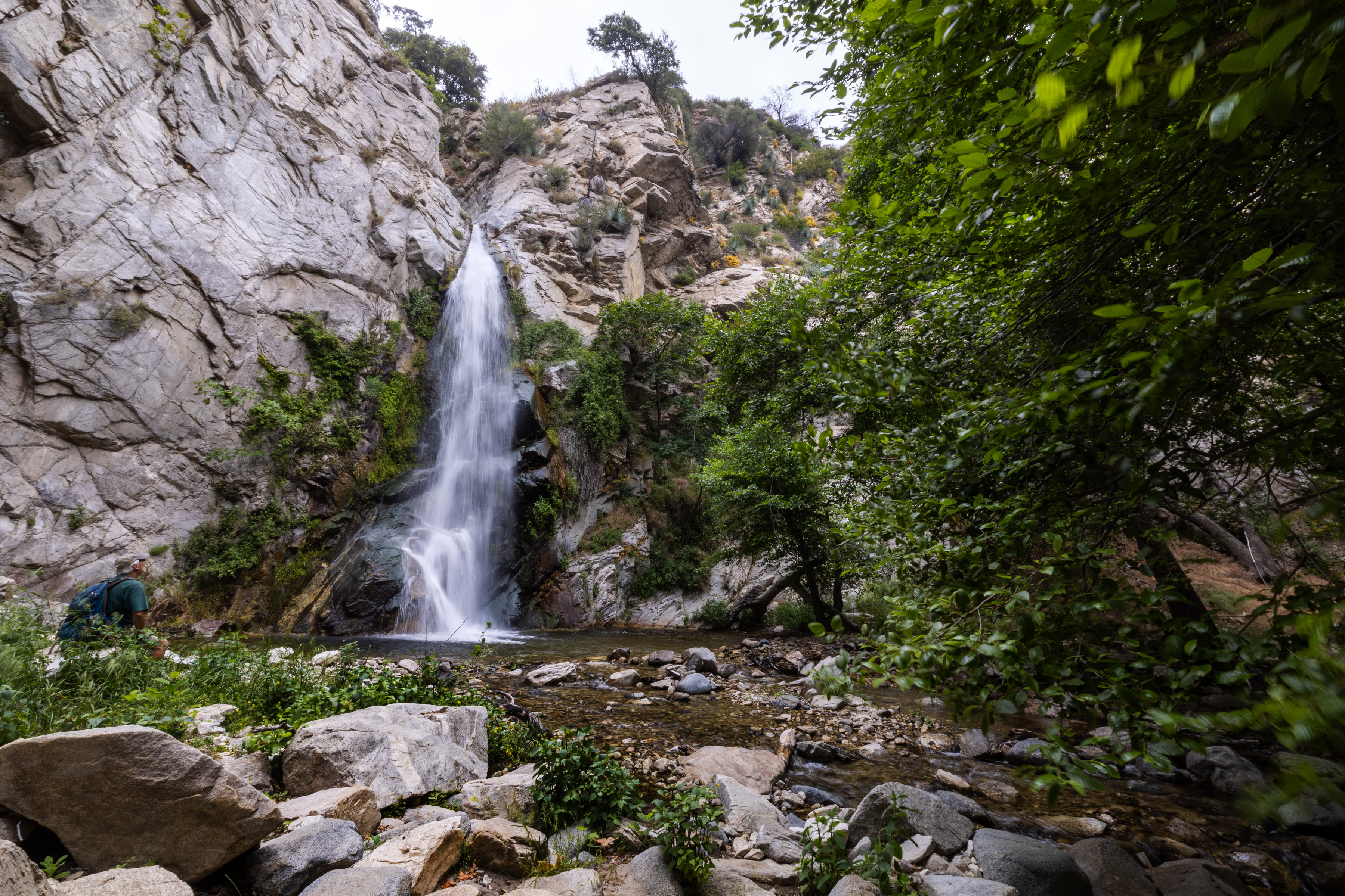 A waterfall drops into a pool from a rocky cliff. The area around Sturtevant Falls has been closed since 2020.