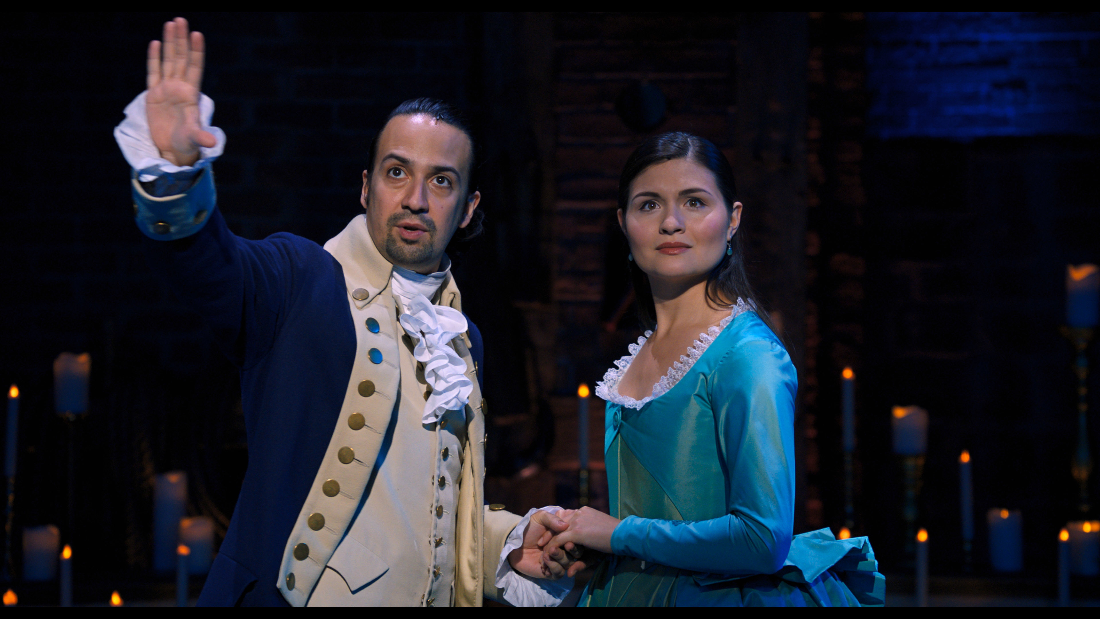 Lin-Manuel Miranda and Phillipa Soo in "Hamilton" on the streaming service Disney+. 