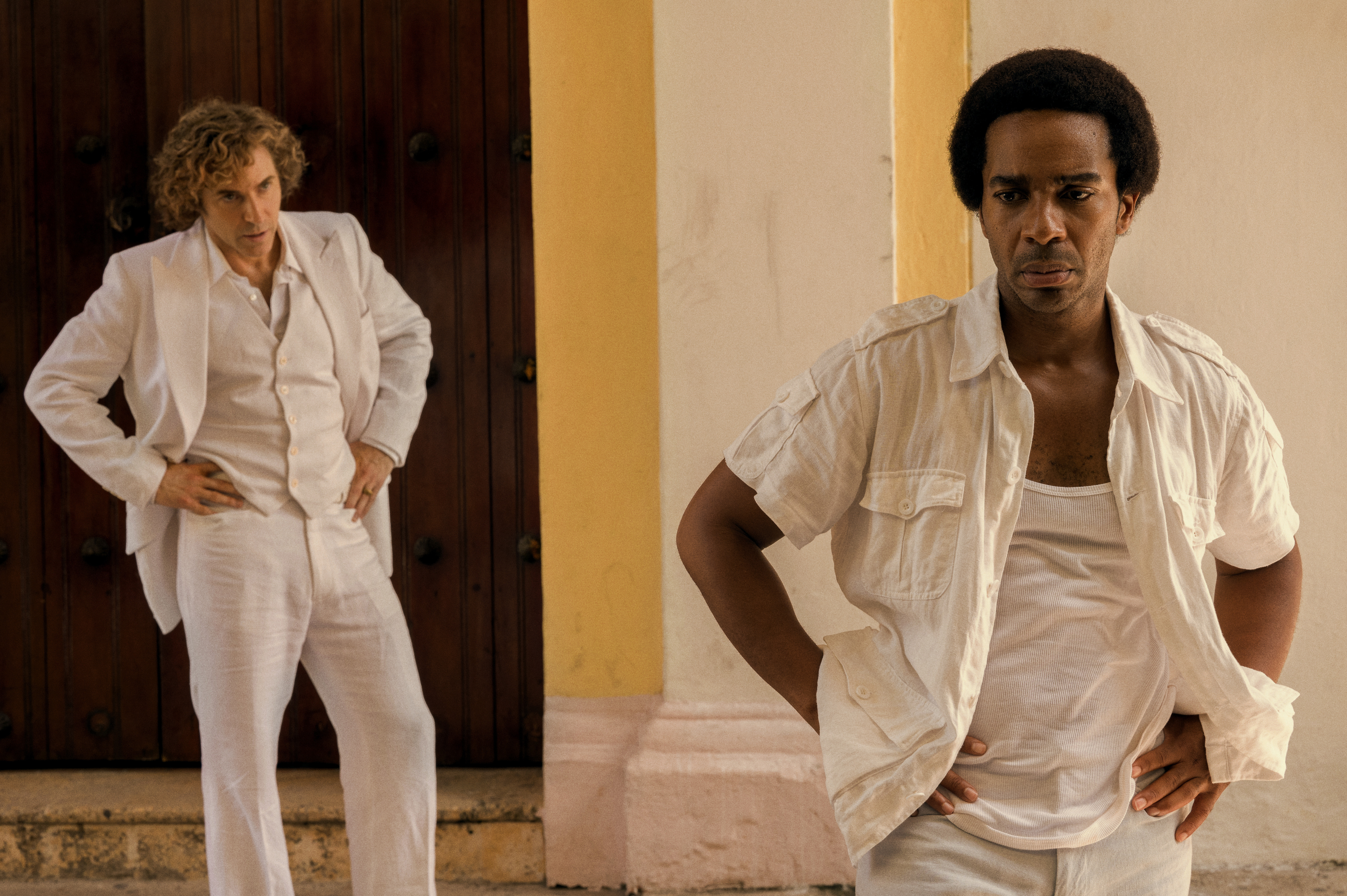 Alessandro Nivola and André Holland in "The Big Cigar," now streaming on Apple TV+.