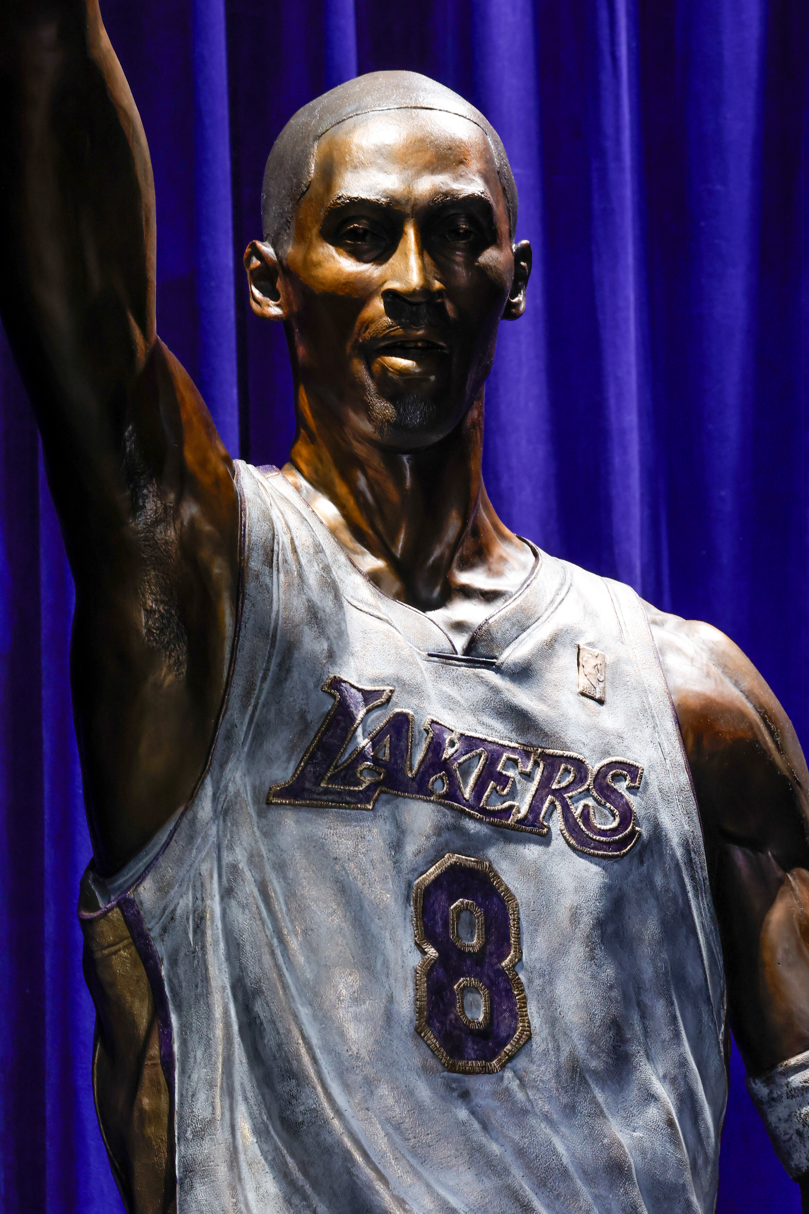 LOS ANGELES, CA - FEBRUARY 08: The Los Angeles Lakers unveil a statue honoring the late Kobe Bryant.