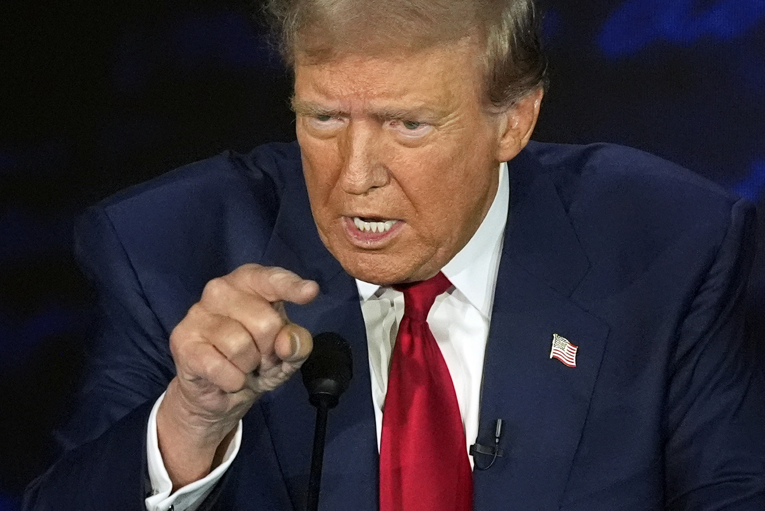 Republican presidential nominee former President Donald Trump speaks during a presidential debate with Democratic presidential nominee Vice President Kamala Harris at the National Constitution Center, Tuesday, Sept.10, 2024, in Philadelphia. (AP Photo/Alex Brandon)