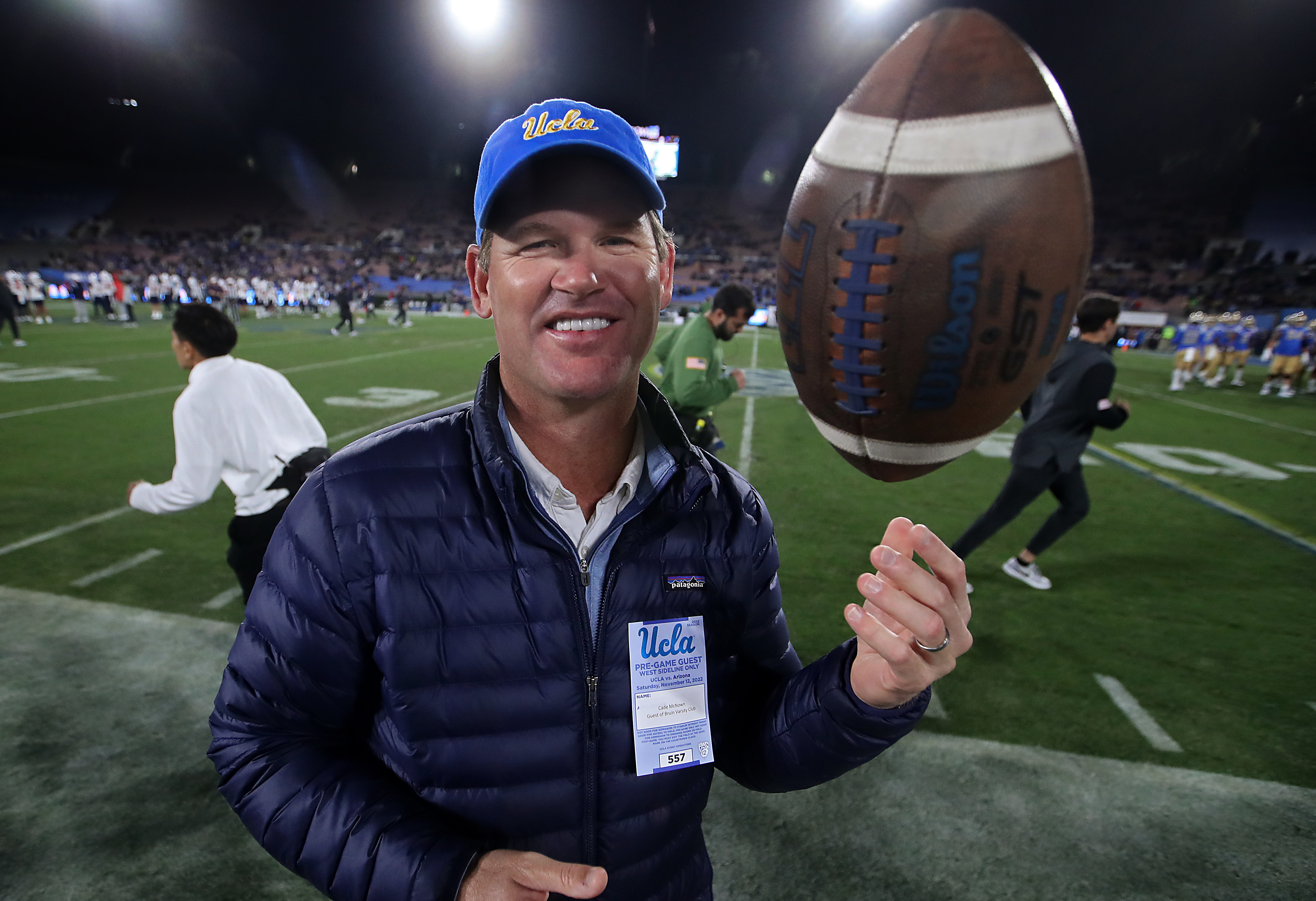 Former UCLA quarterback Cade McNown on the sideline before a Pac-12 game at the Rose Bowl.