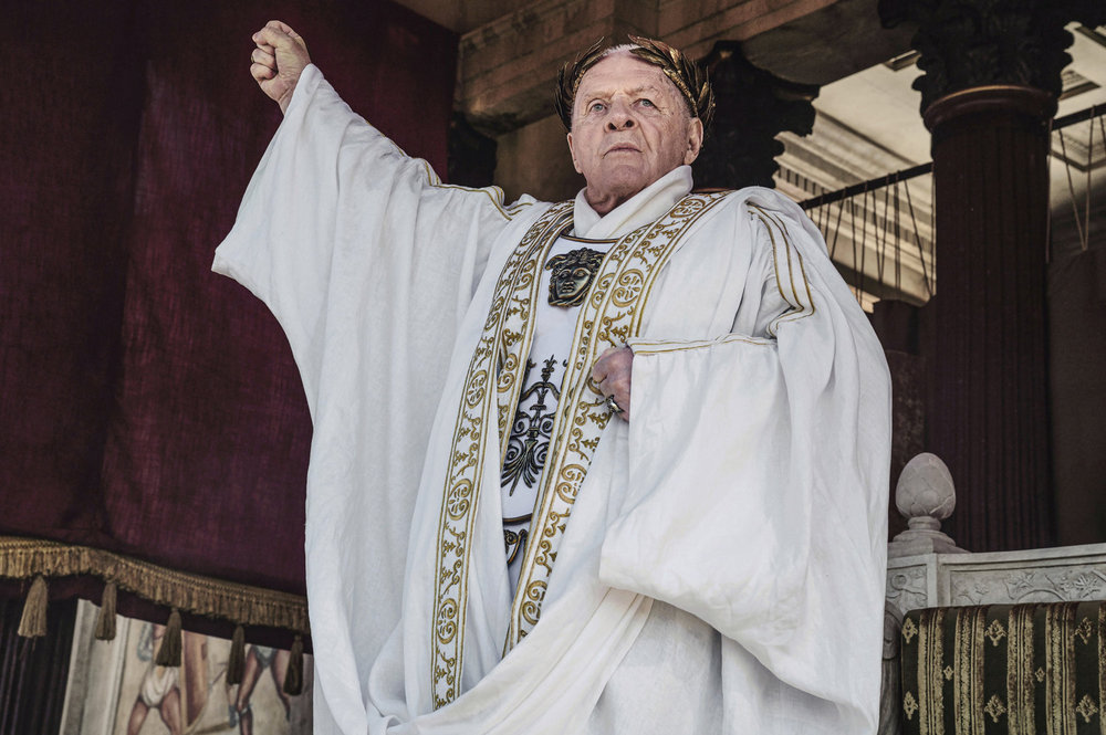 THOSE ABOUT TO DIE -- Episode 101 -- Pictured: Anthony Hopkins as Vespasian (Photo by: Reiner Bajo/Peacock)