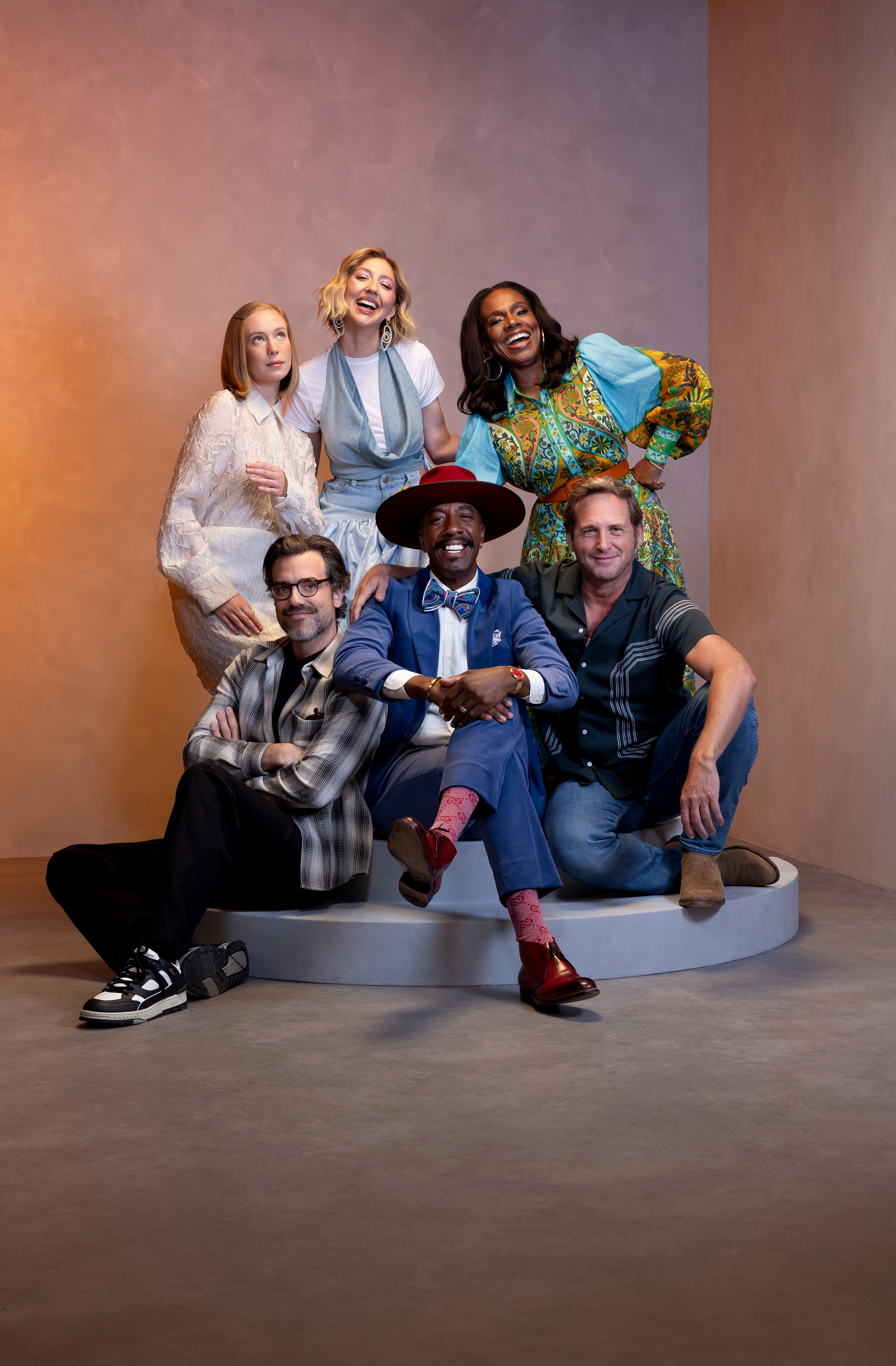 Comedy Roundtable participants Hannah Einbinder, Heidi Gardner, Sheryl Lee Ralph, Josh Lucas, JB Smoove, and Daniel Ings