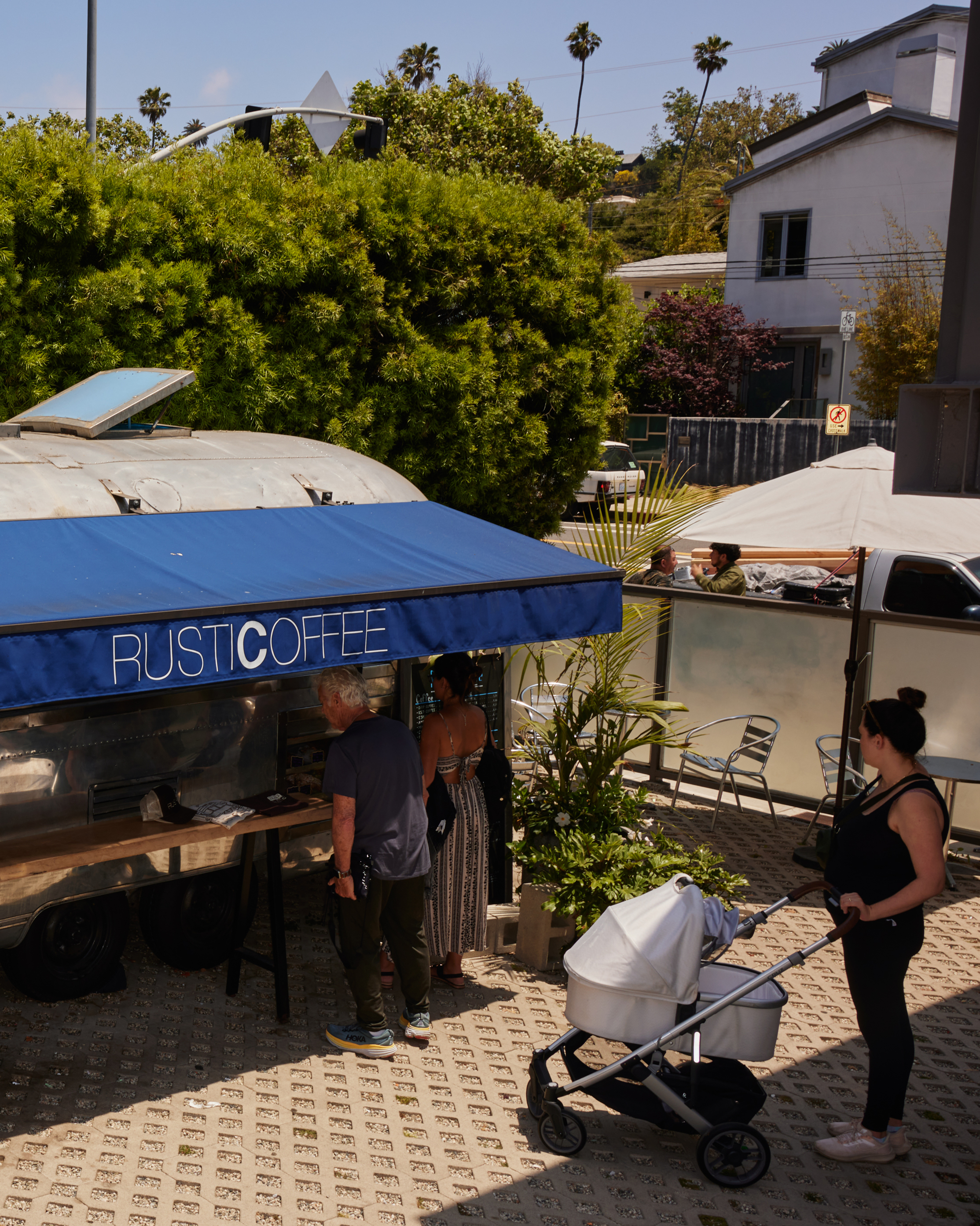 Patrons at the Airstream trailer RustiCofeee