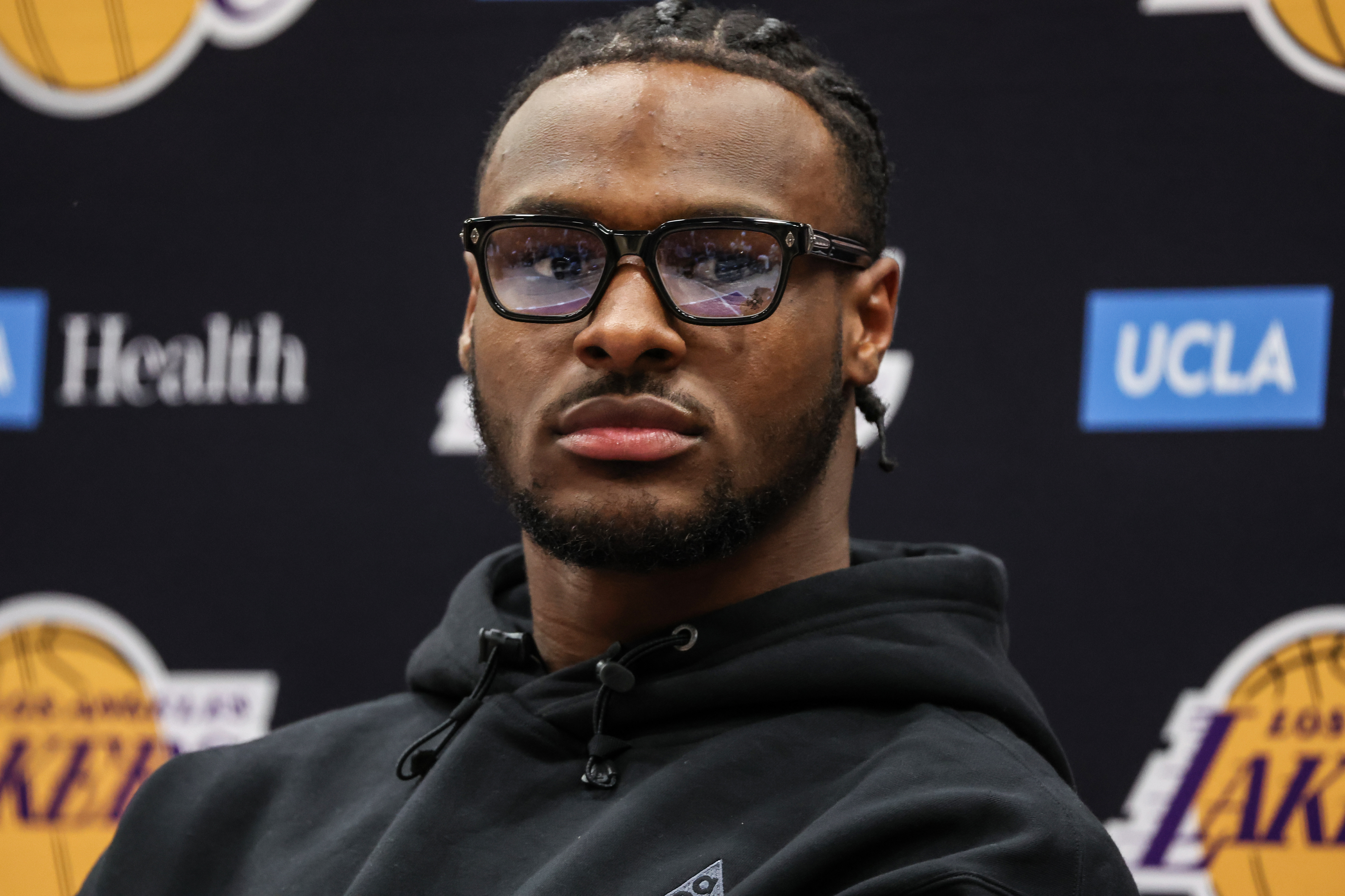 El Segundo, CA, Tuesday, July 2, 2024 - Lakers draft pick Bronny James during a press conference at the UCLA Health Training Center. (Robert Gauthier/Los Angeles Times)