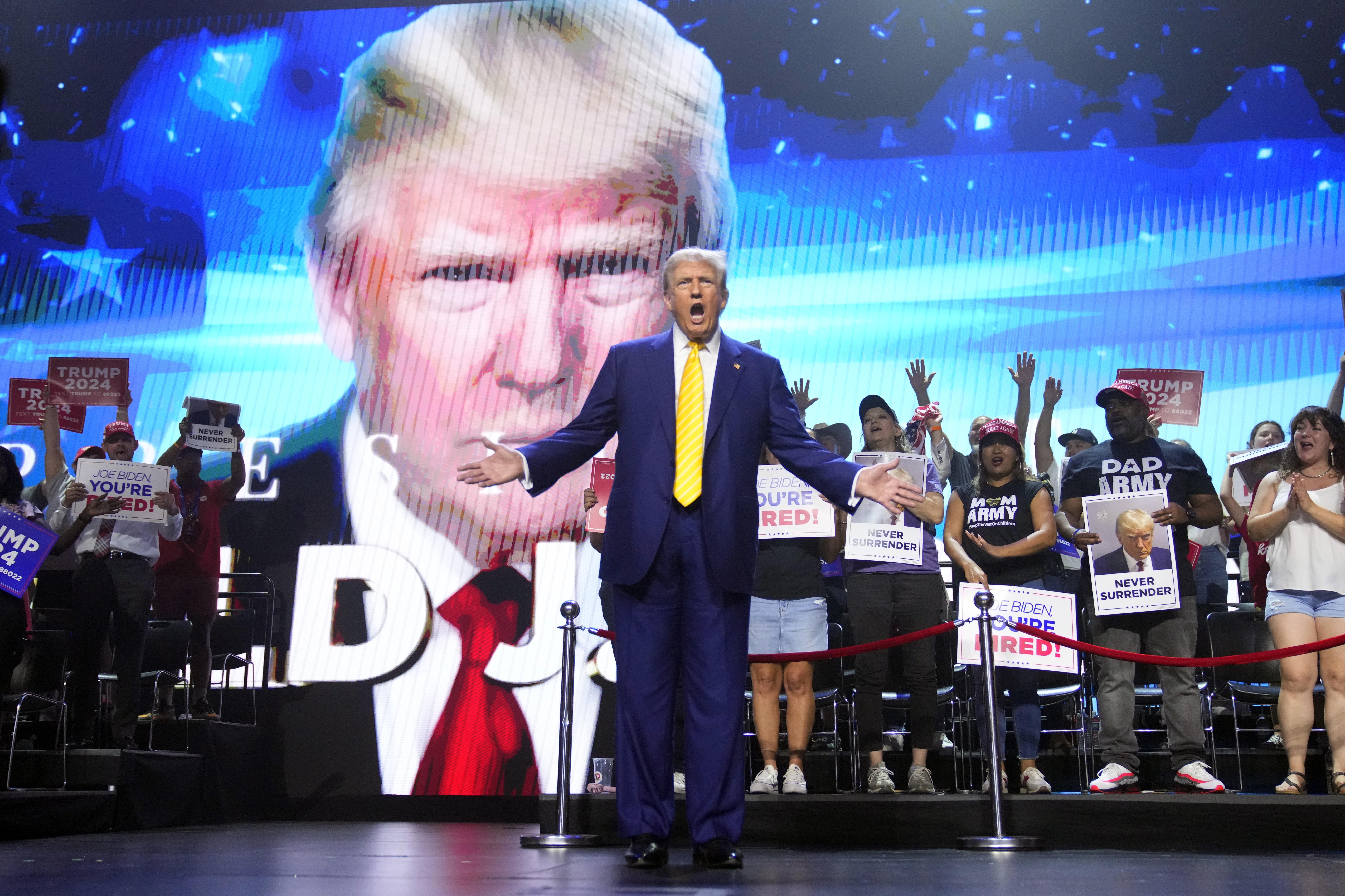 Republican presidential candidate, former President Donald Trump speaks at a campaign rally, Thursday, June 6, 2024, in Phoenix. (AP Photo/Rick Scuteri)