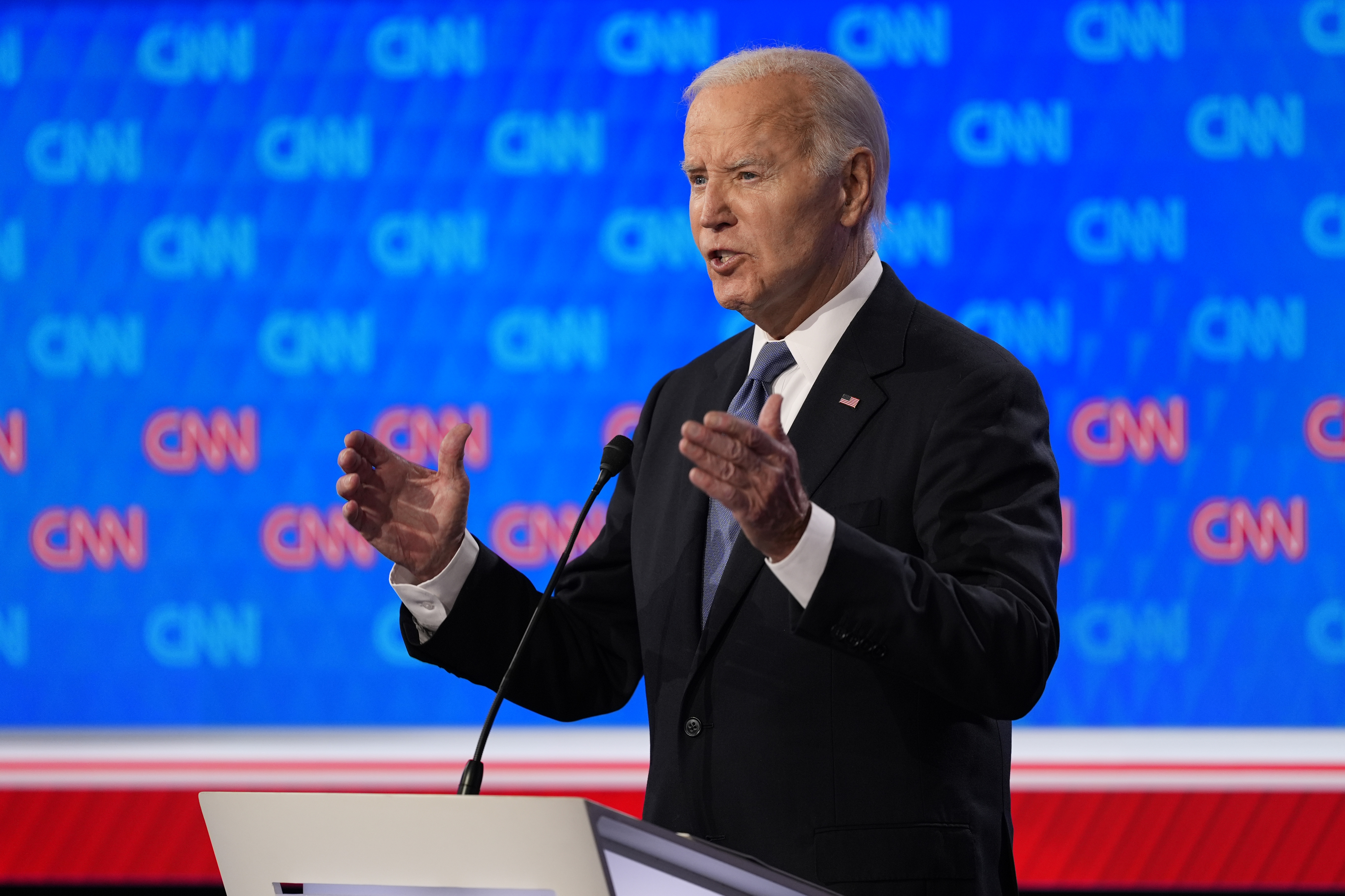 President Joe Biden speaks during a presidential debate with Republican presidential candidate former President Donald Trump, Thursday, June 27, 2024, in Atlanta. (AP Photo/Gerald Herbert)