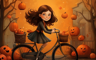 Illustration Of Pumpkin Girl Riding Bike